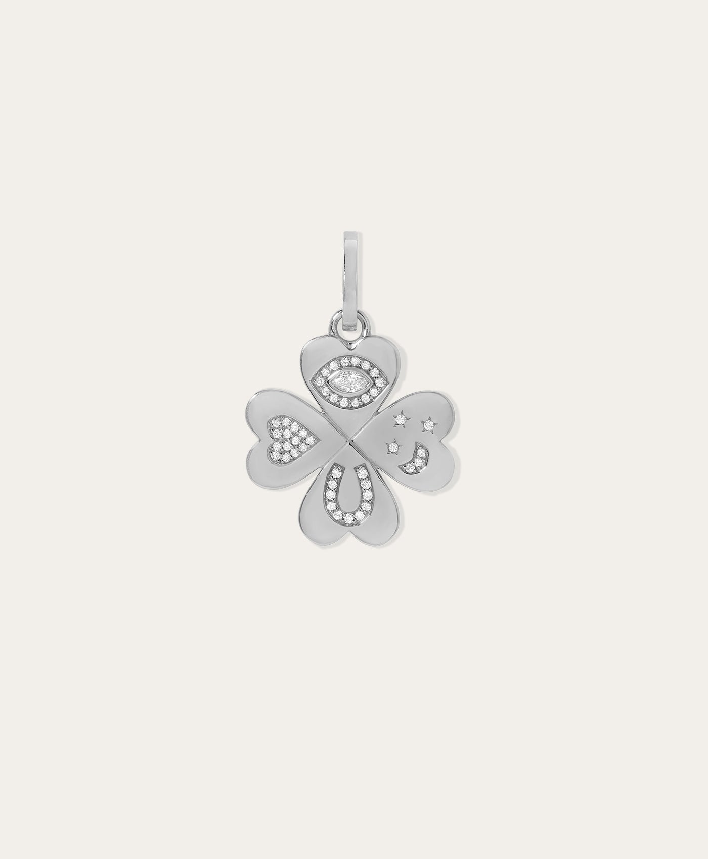 Good Luck Diamond Clover Hinged Charm in Sterling Silver
