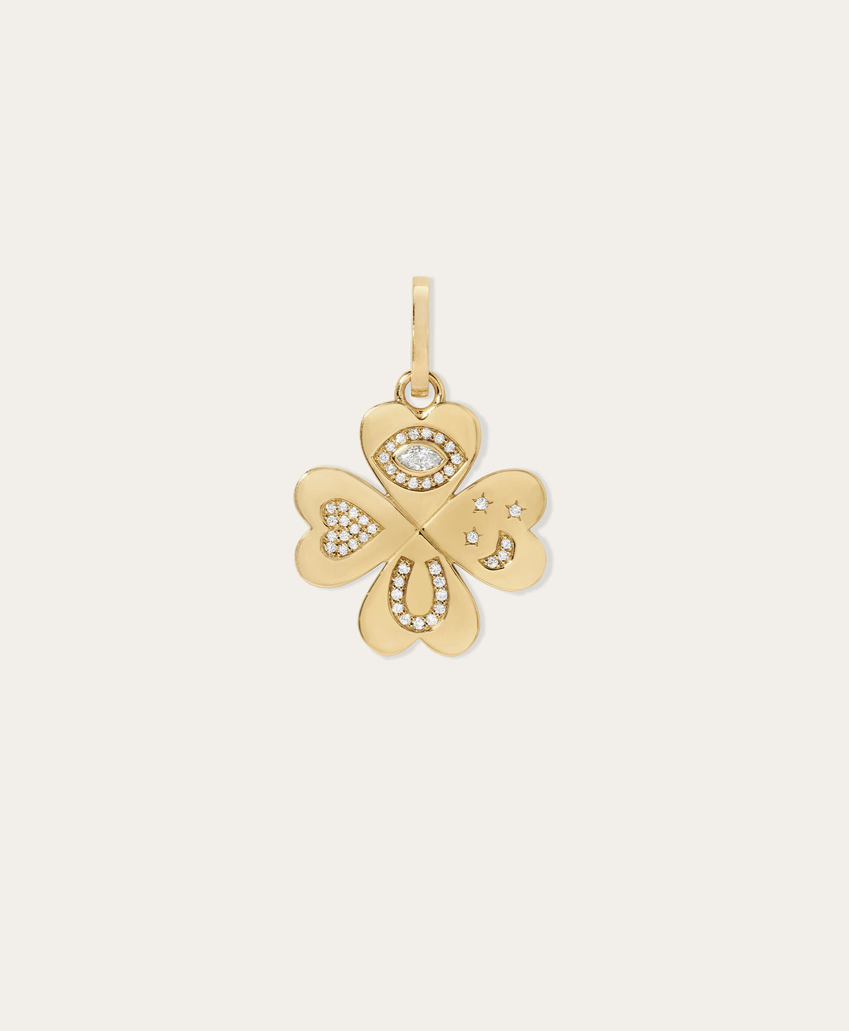 Good Luck Diamond Clover Hinged Charm