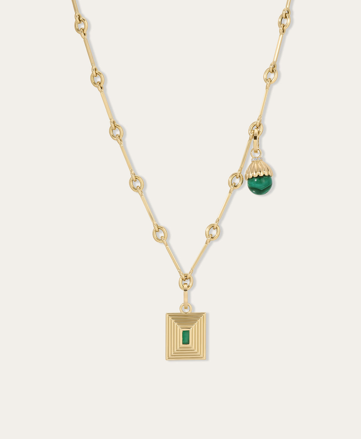 Green With Envy Emerald and Malachite Charm Necklace