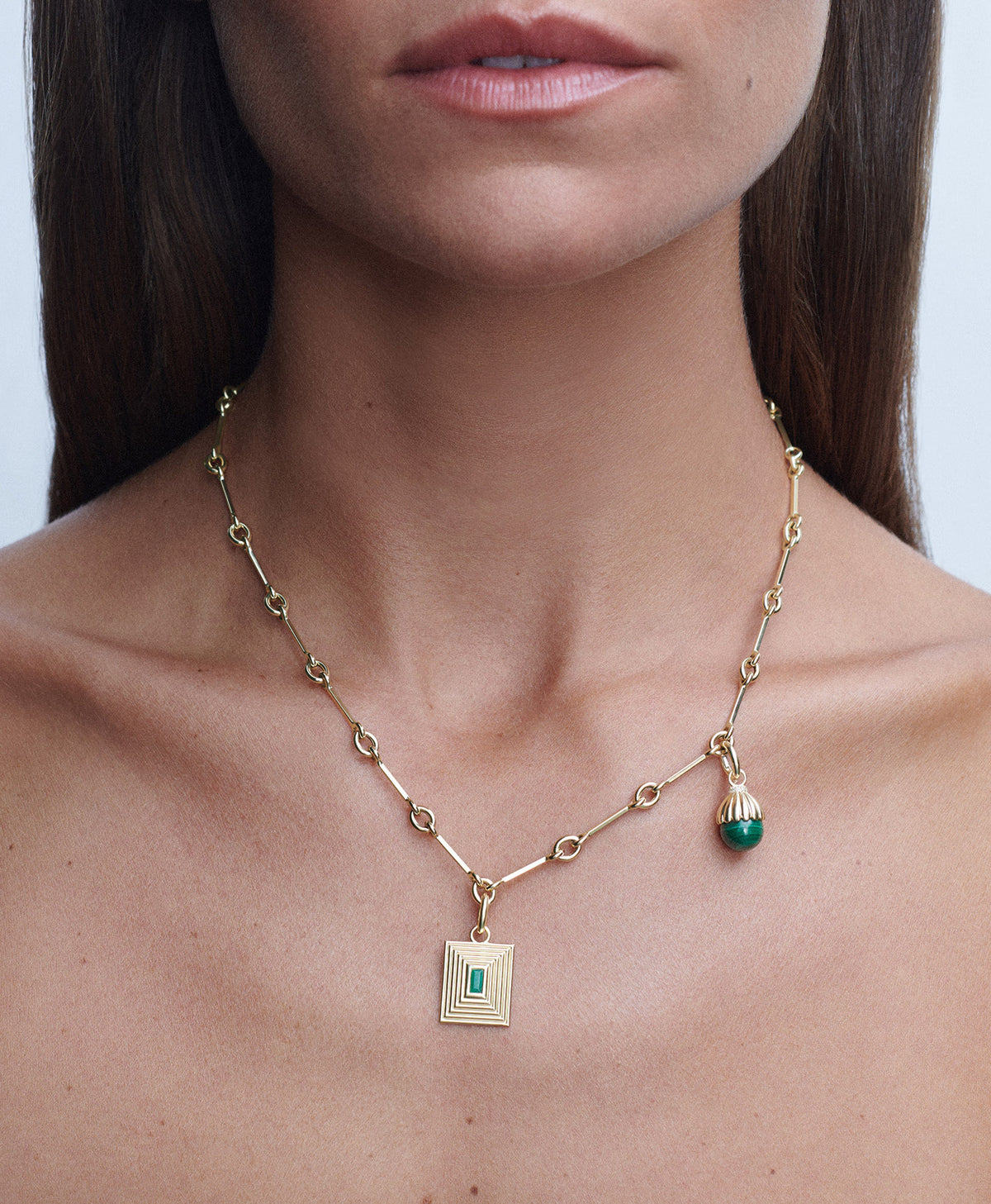 Green With Envy Emerald and Malachite Charm Necklace