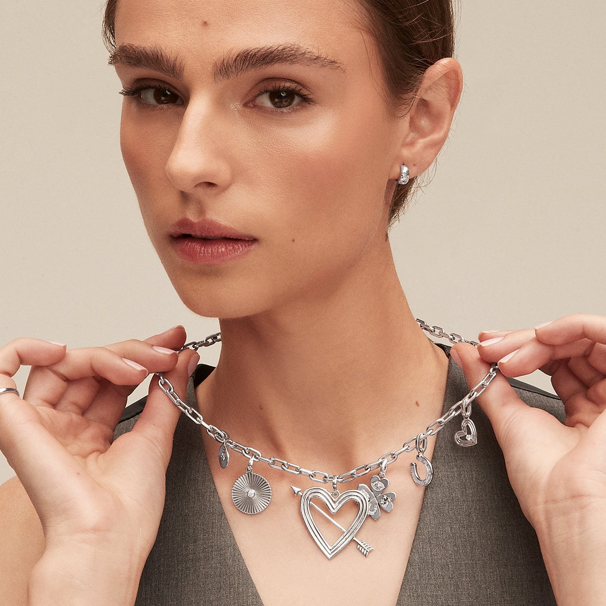 Groovy Diamond Heart Hinged Charm in Sterling Silver