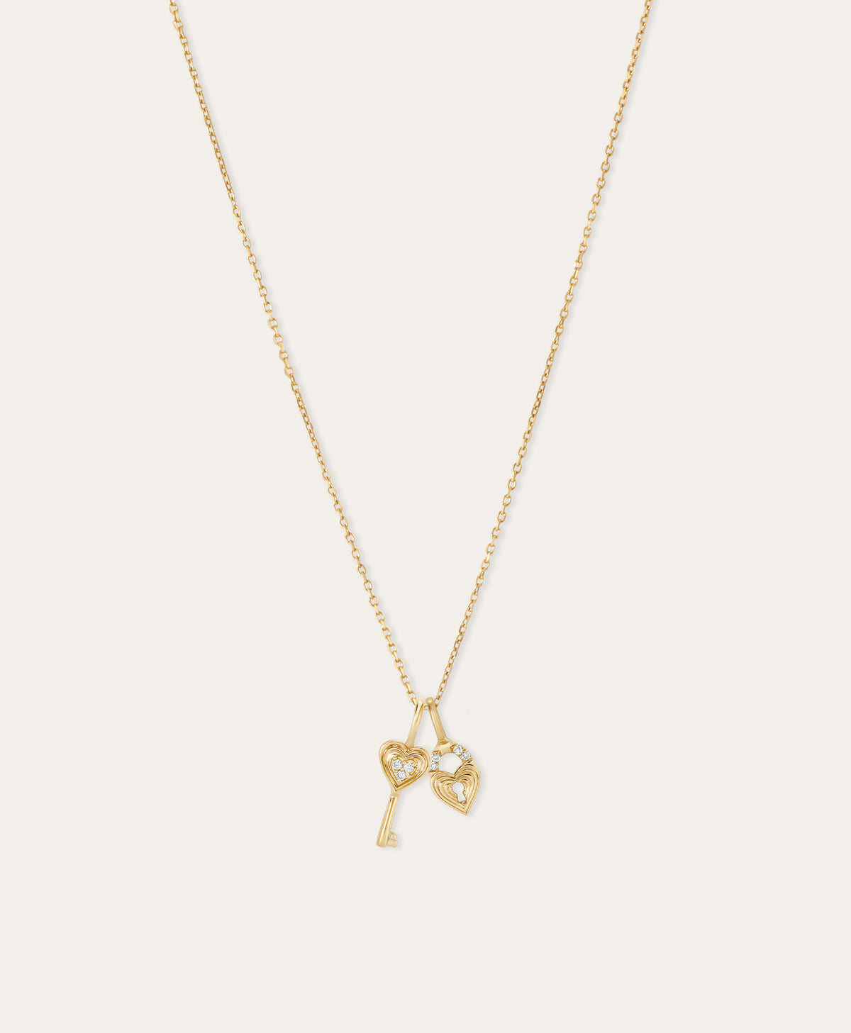 Groovy Diamond Heart Key & Padlock Mini Charm Necklace