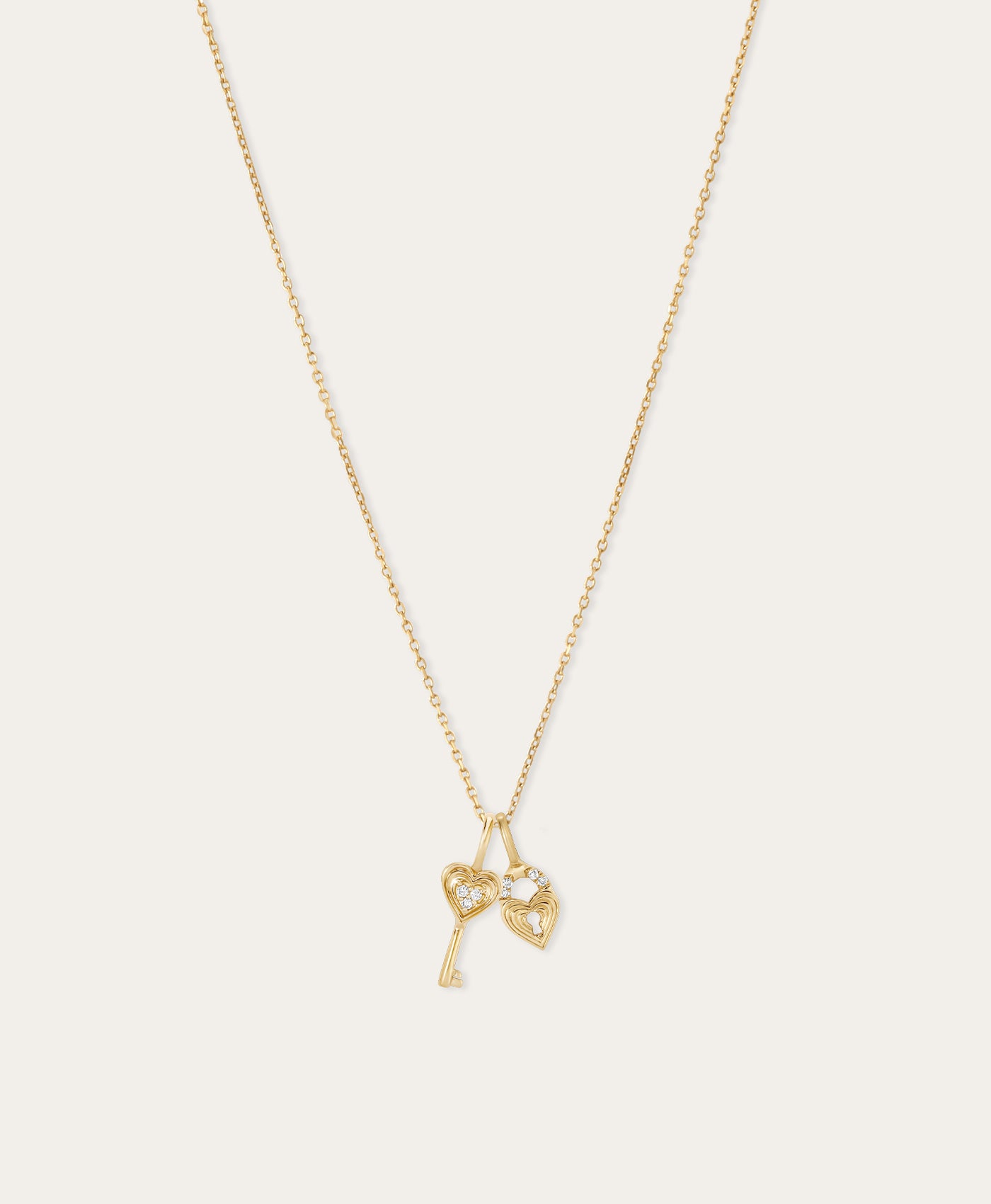 Groovy Diamond Heart Key & Padlock Mini Charm Necklace