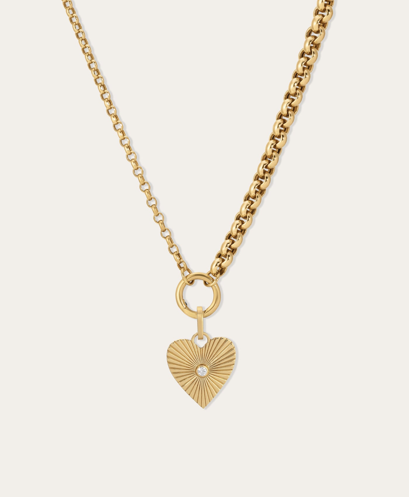 Groovy Diamond Heart Rays Charm Necklace on Half & Half Rolo Chain