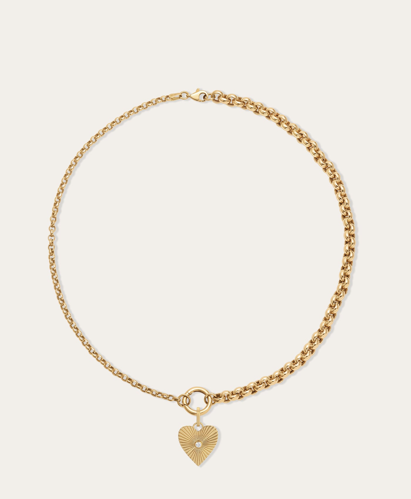 Groovy Diamond Heart Rays Charm Necklace on Half & Half Rolo Chain