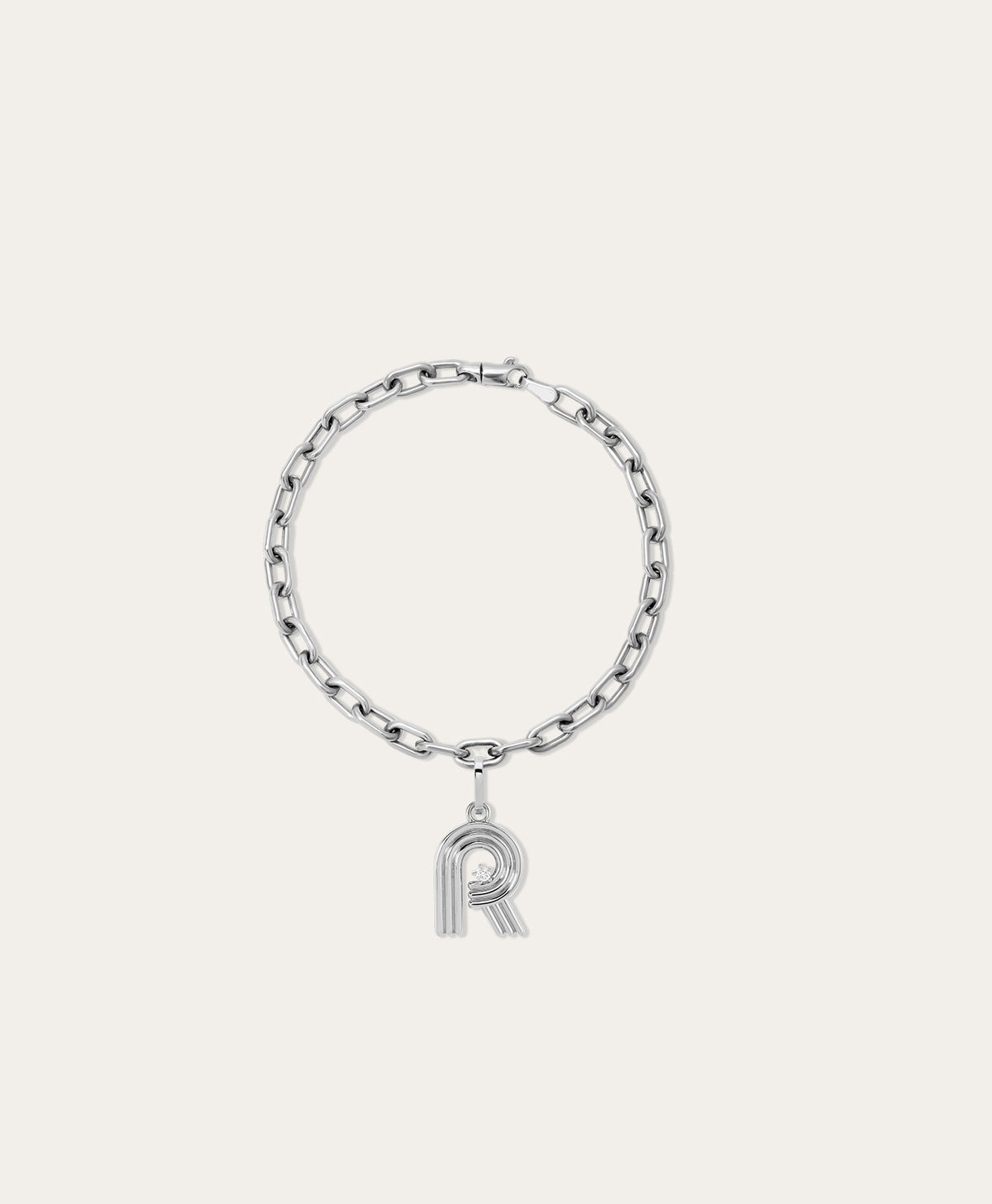 Groovy Diamond Initial Charm Bracelet on 4mm Italian Chain in Sterling Silver