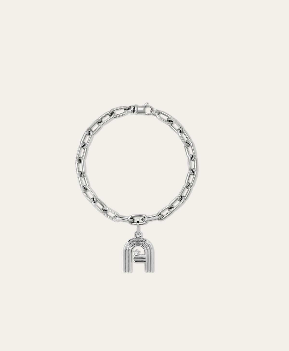 Groovy Diamond Initial Charm Bracelet on 5.3mm Italian Chain in Sterling Silver