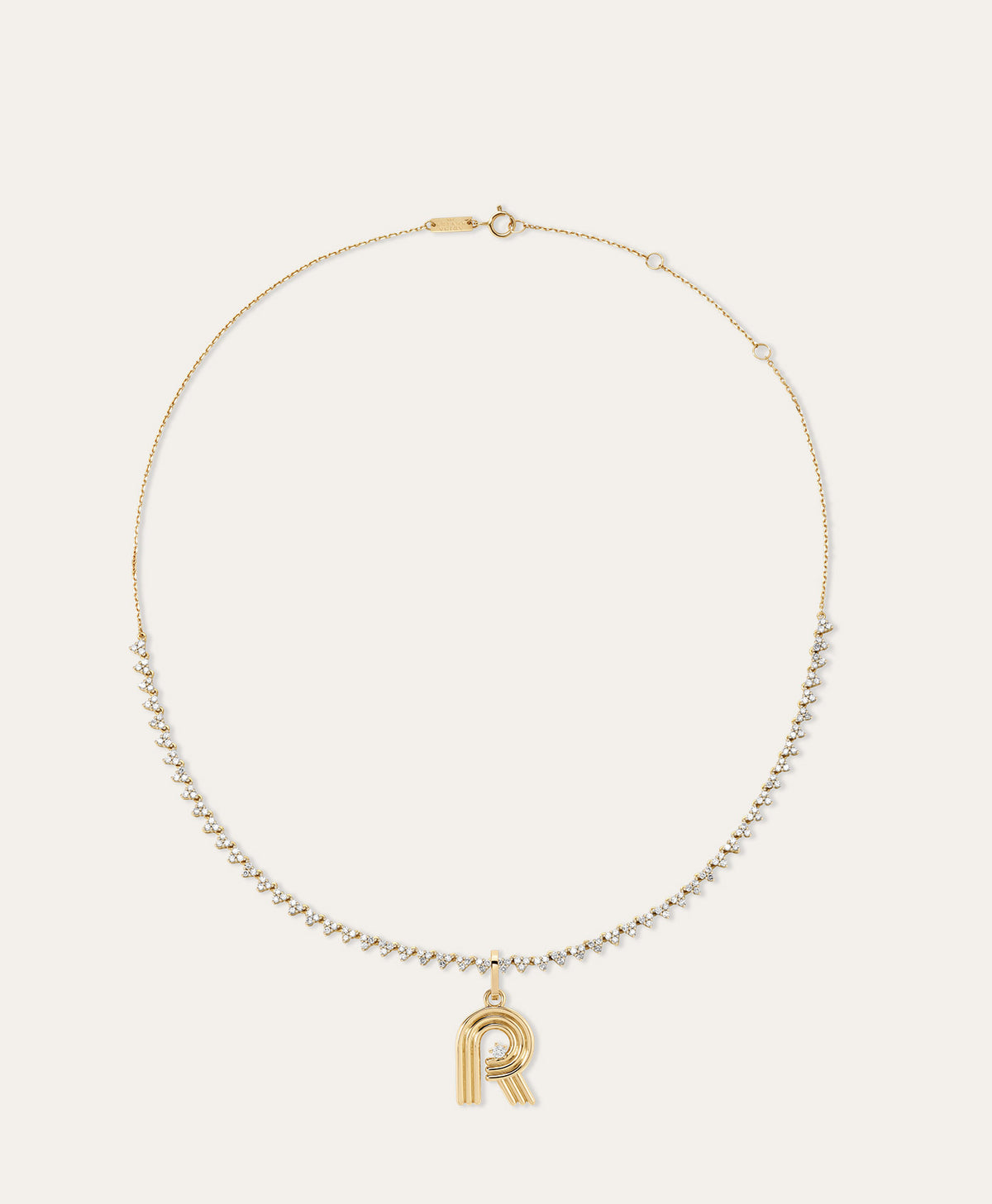 Groovy Diamond Initial Charm Necklace on Diamond Cluster Half Riviera Necklace
