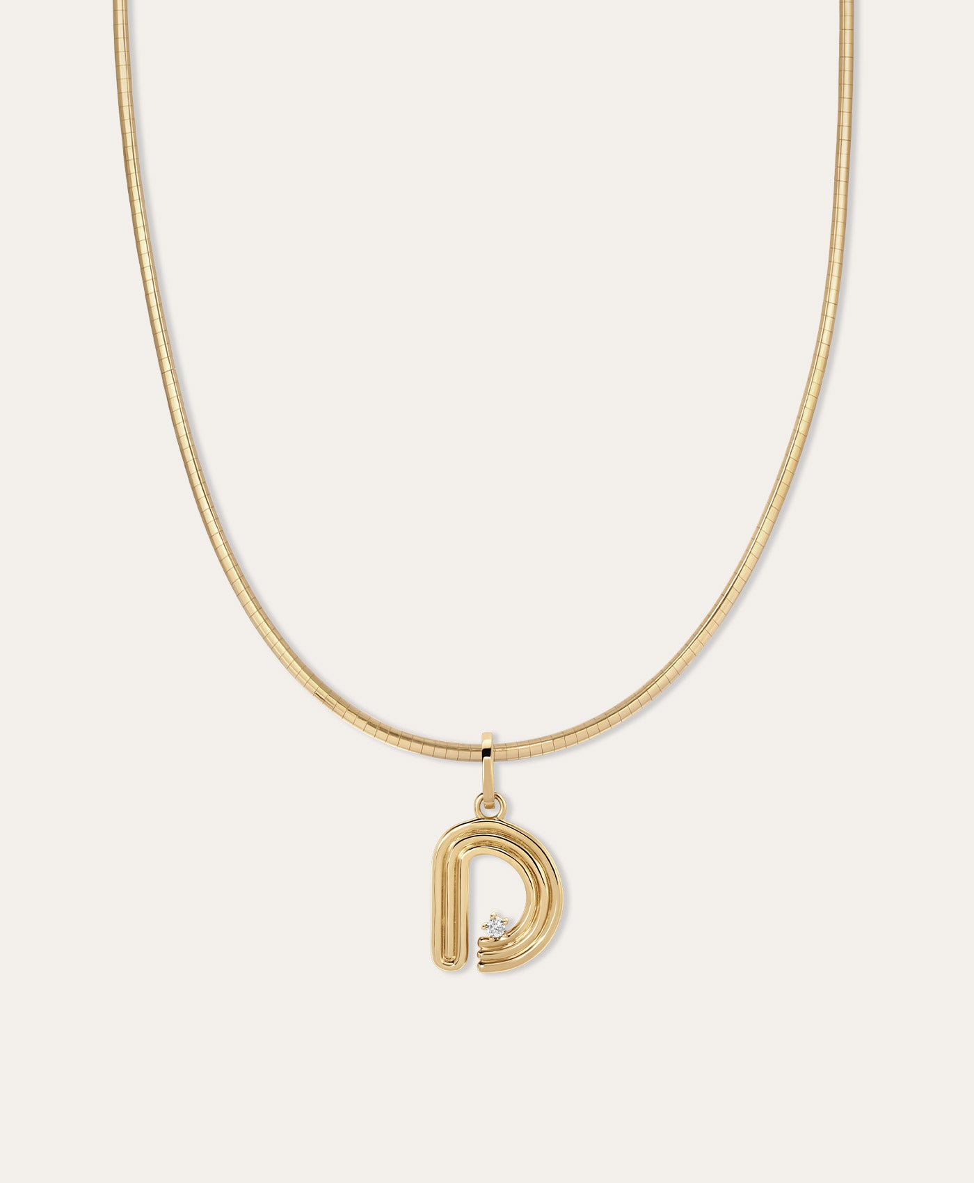 Groovy Diamond Initial Charm Necklace on Omega Chain