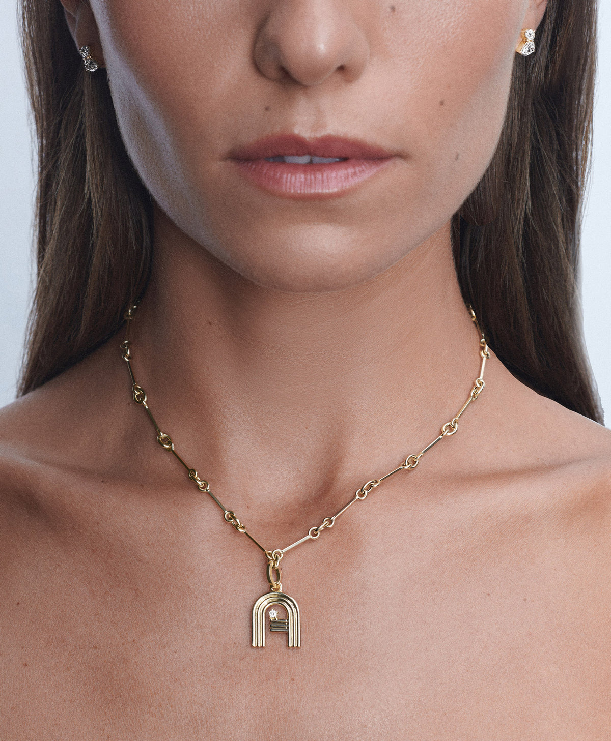Groovy Diamond Initial Charm Necklace on Station Chain