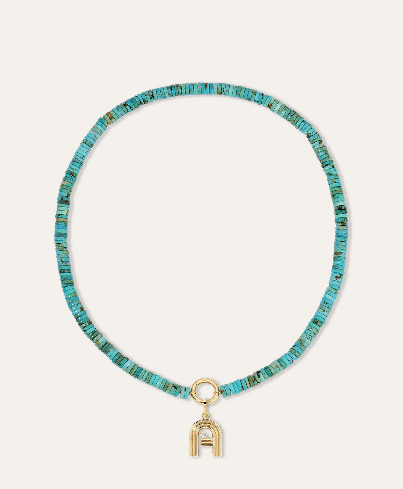 Groovy Diamond Initial Charm on Turquoise Gemstone Necklace