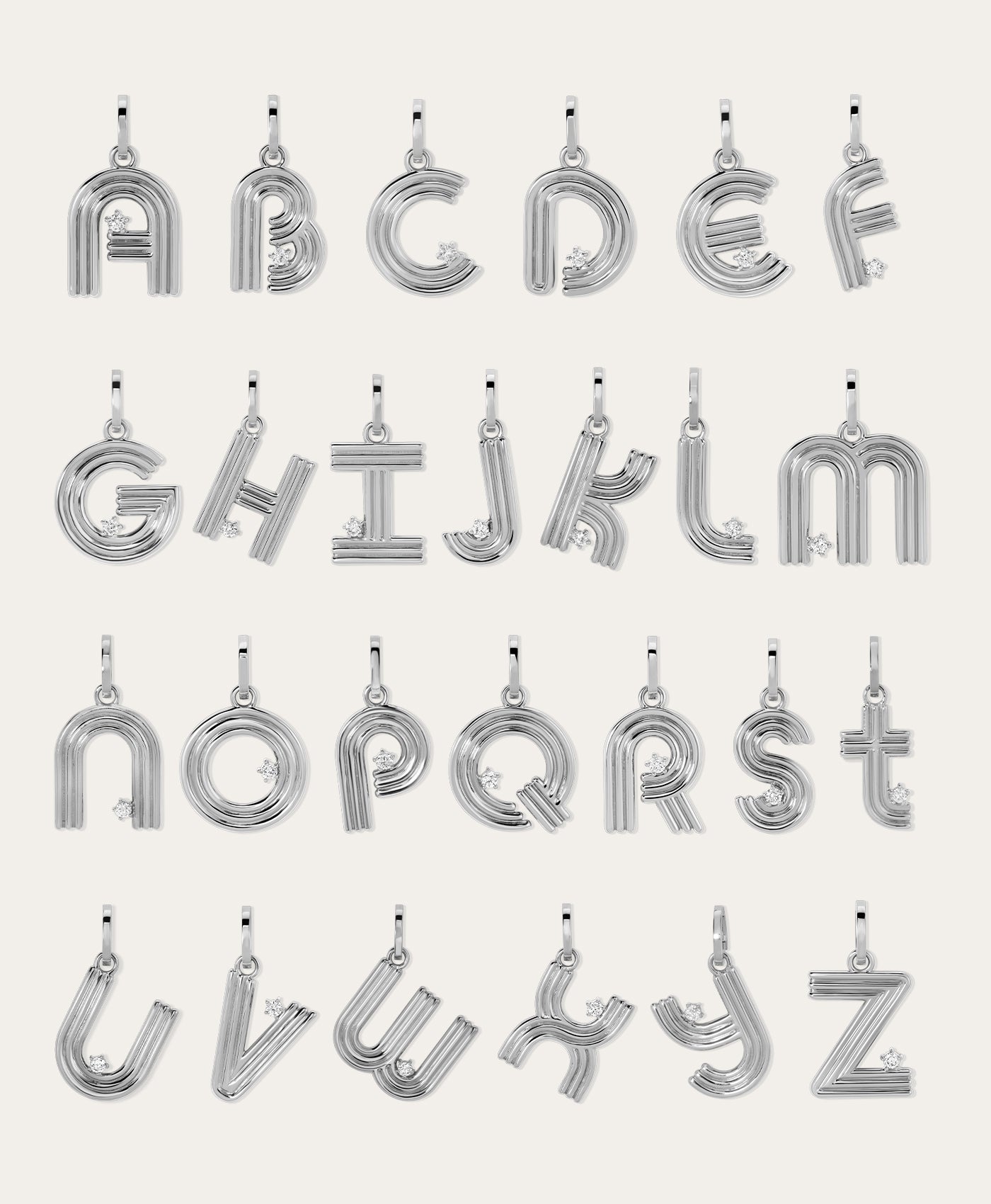 Groovy Diamond Initial Hinged Charm in Sterling Silver