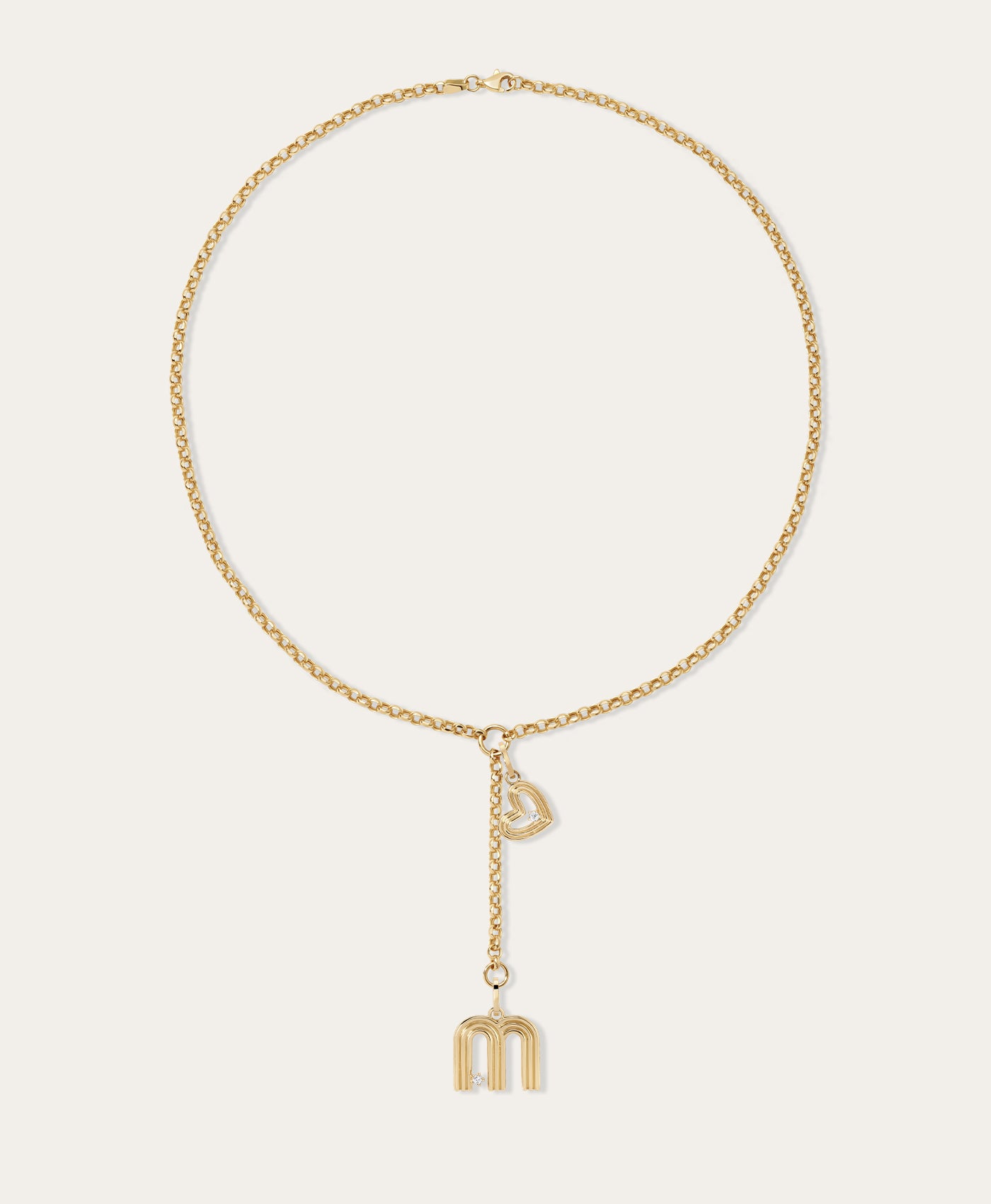 Groovy Diamond Initial + Heart Lariat Necklace