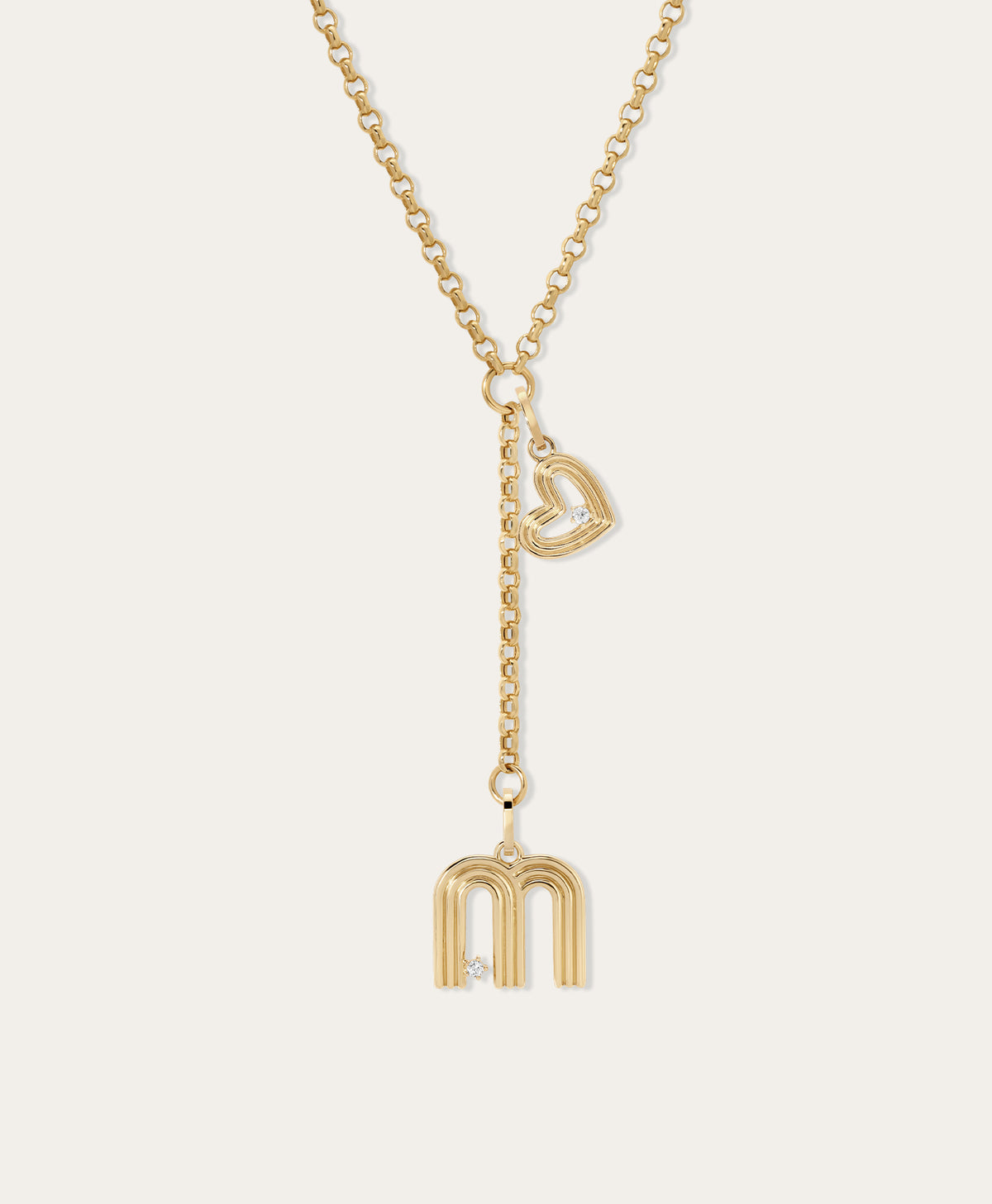 Groovy Diamond Initial + Heart Lariat Necklace