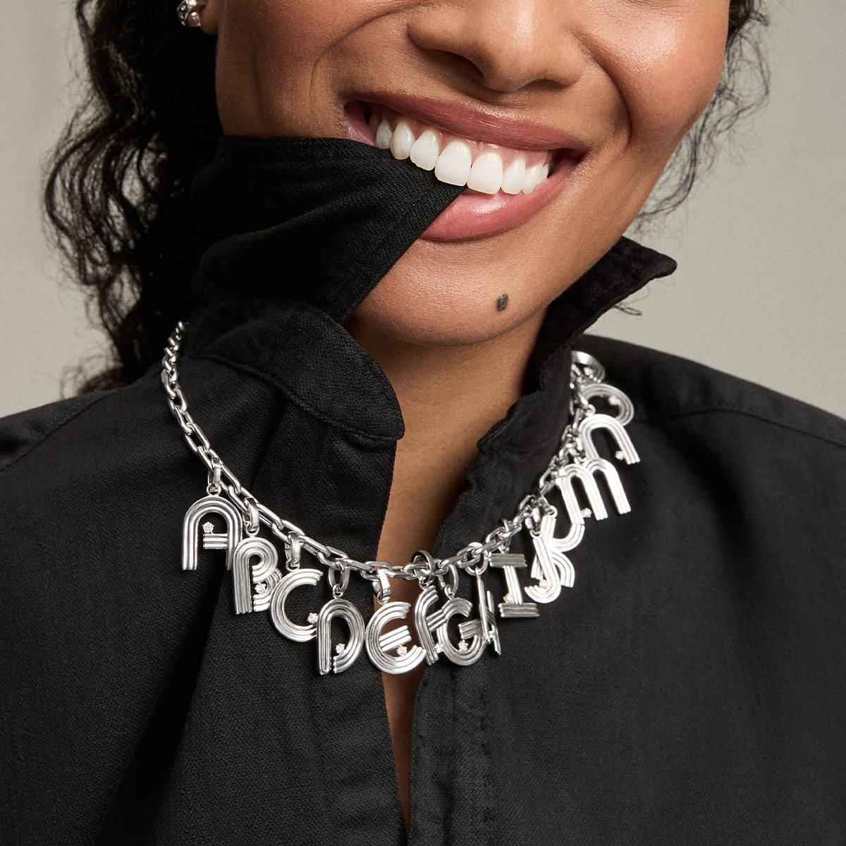 Groovy Diamond Initial Hinged Charm in Sterling Silver