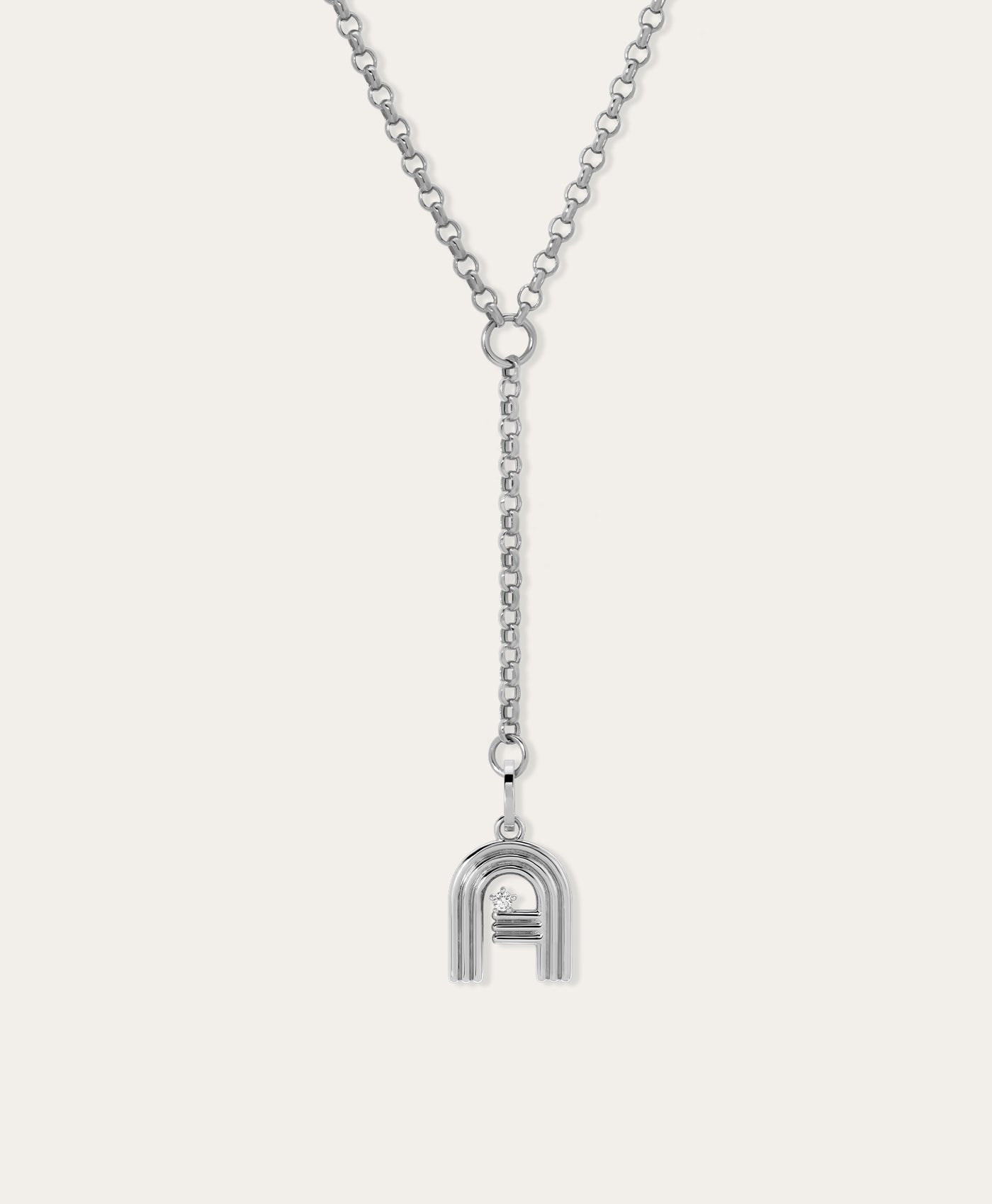Groovy Diamond Initial Lariat Necklace in Sterling Silver