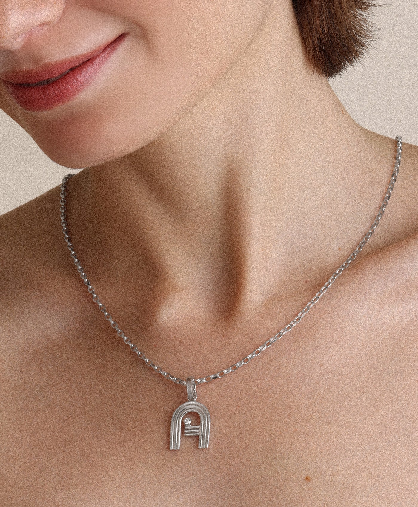 Groovy Diamond Initial Necklace on 2mm Italian Chain in Sterling Silver