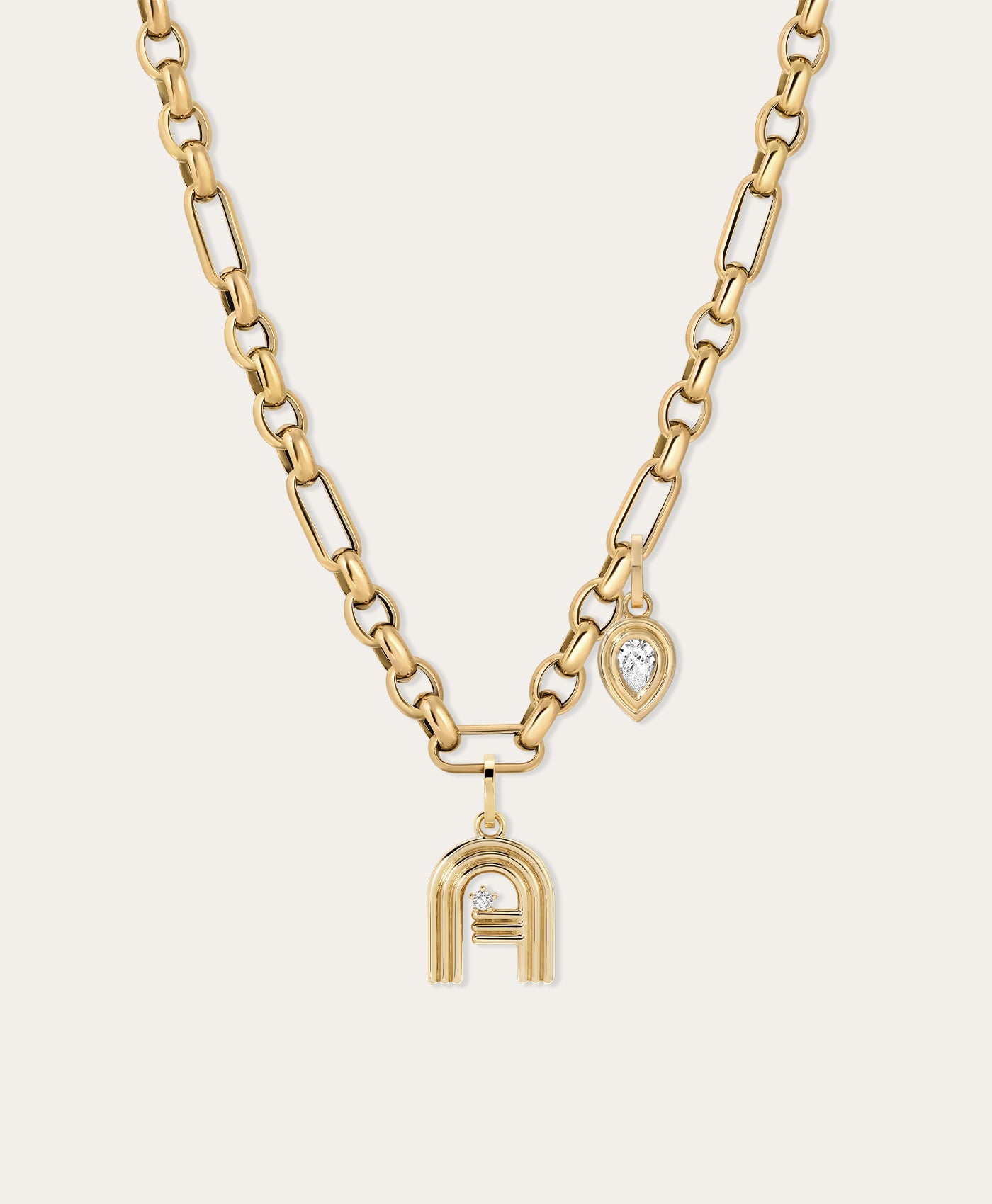 Groovy Diamond Initial + Pear Charm Necklace