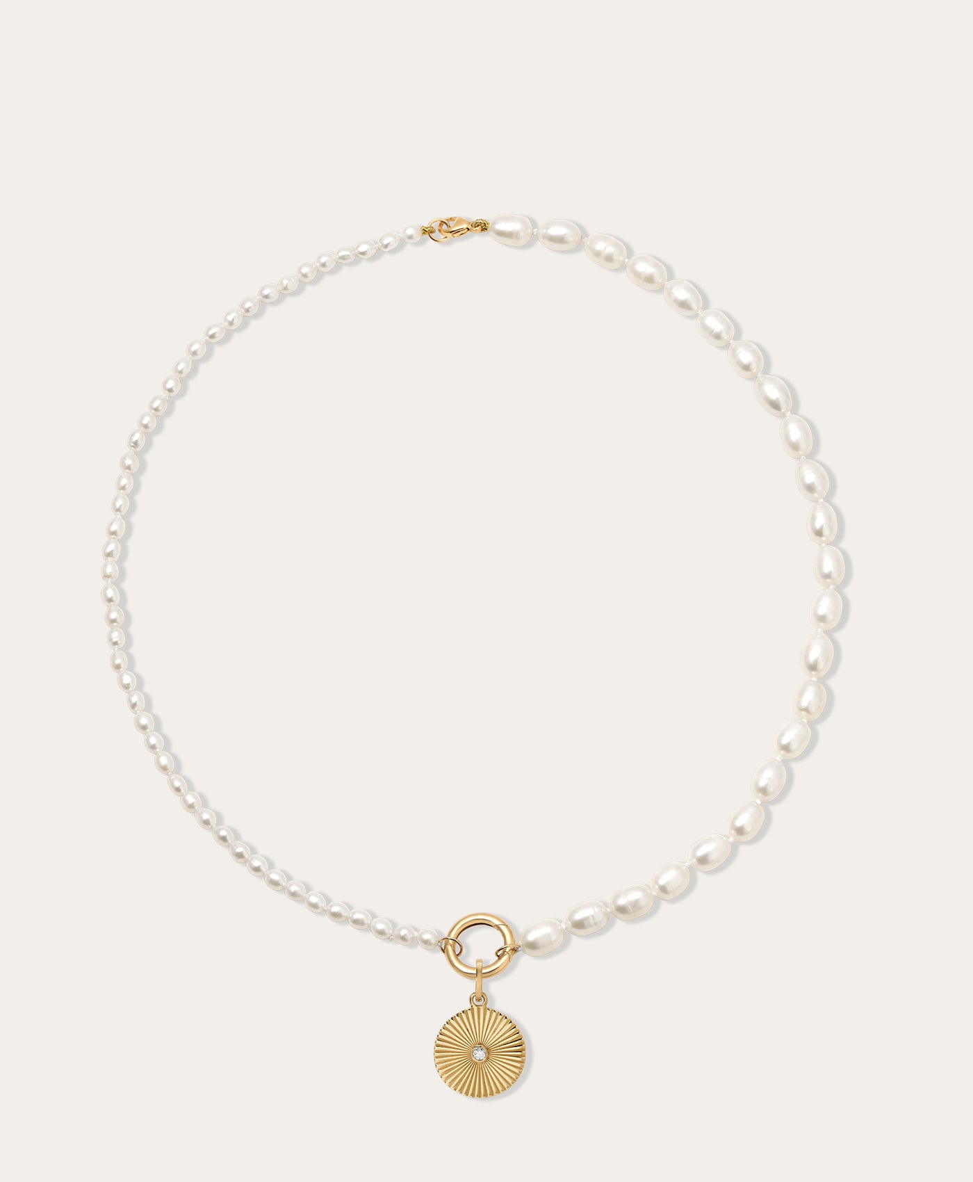 Half & Half Pearl Necklace with Groovy Diamond Rays Charm
