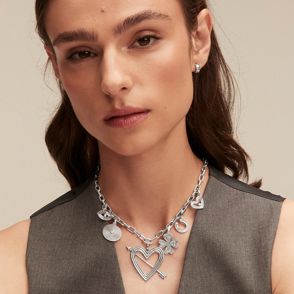 Groovy XL Heart + Arrow Hinged Charm in Sterling Silver