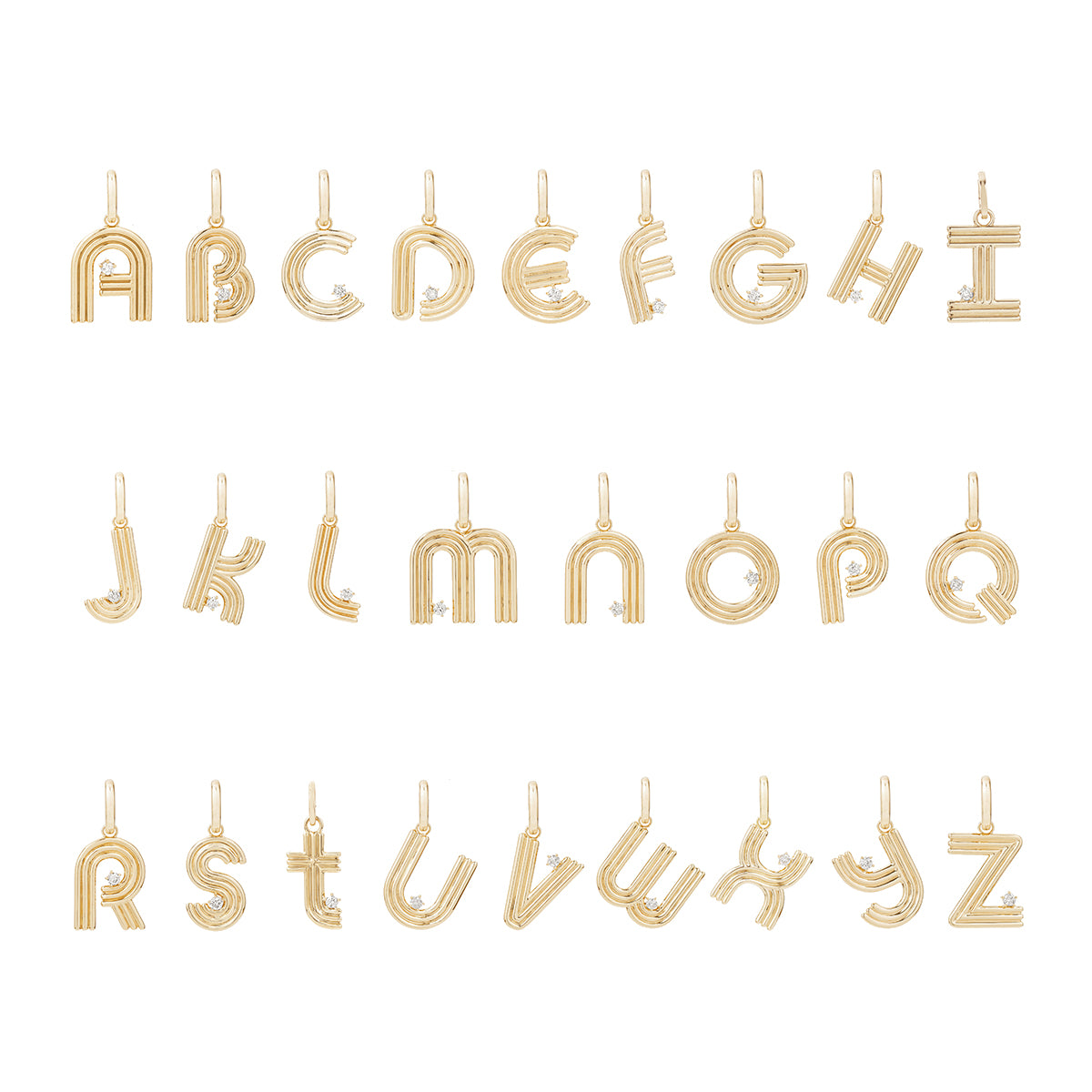 Groovy Diamond Initial Charm Bracelet on Mixed Rolo Cable Chain