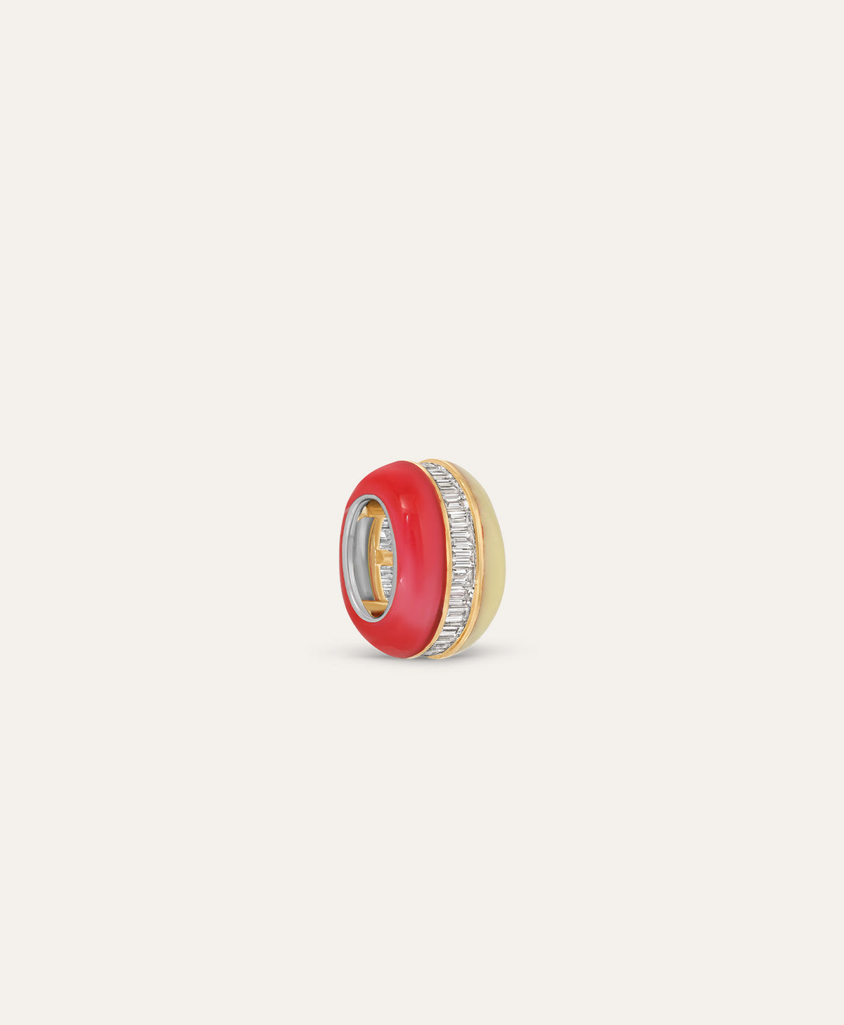 Half and Half Red and Yellow Channel Baguette Big Bead