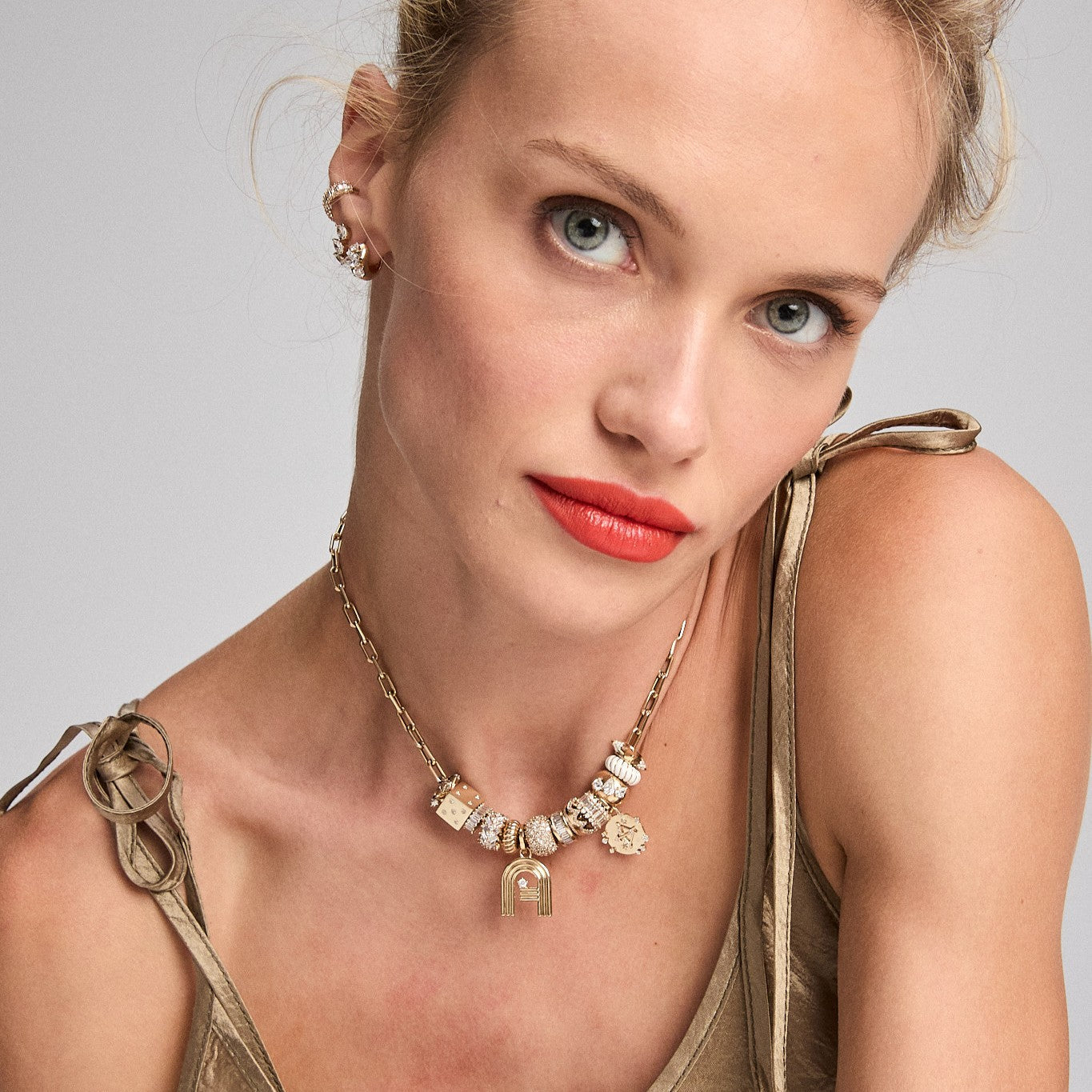 Diamond Pear Cluster Big Bead Necklace