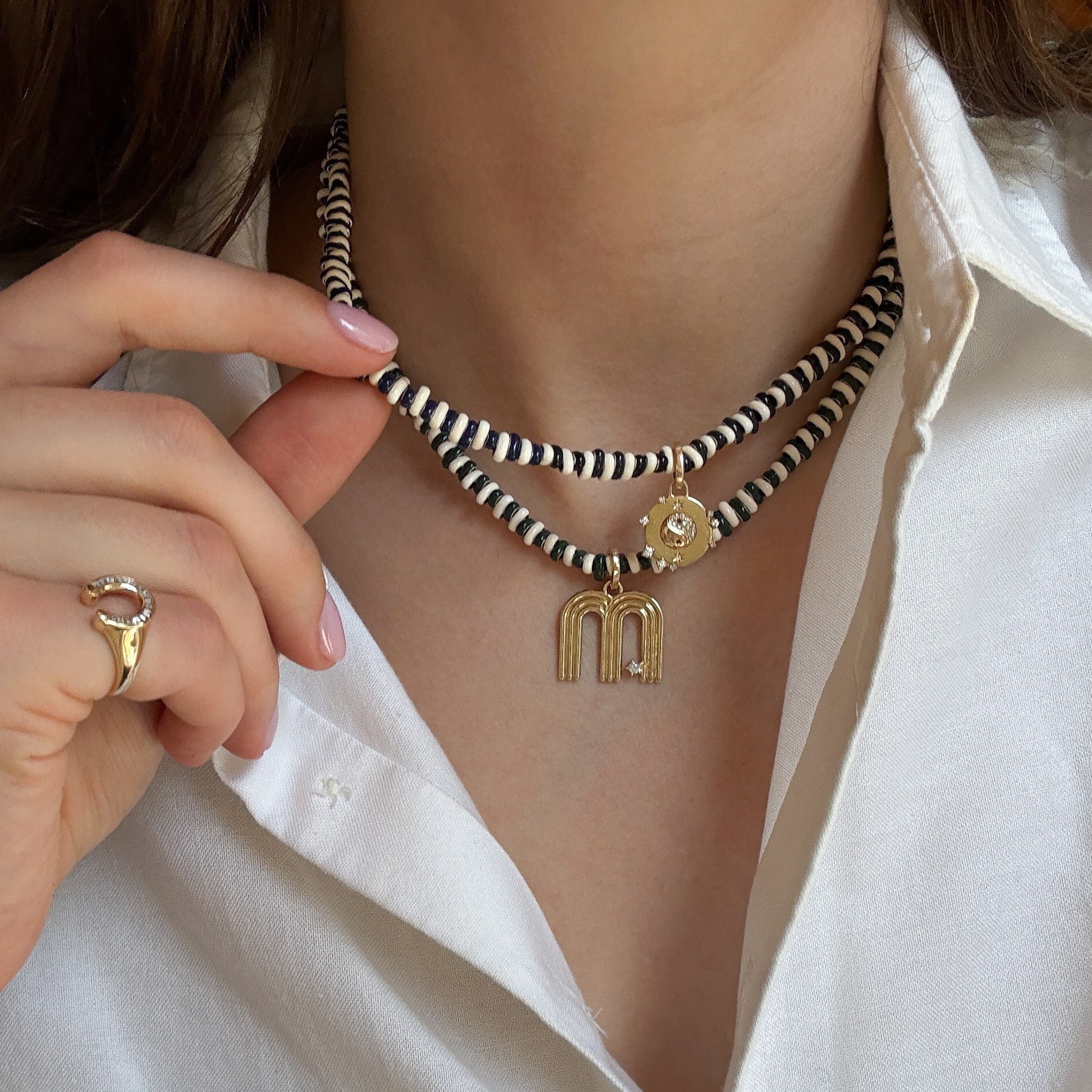 Midnight Stripes Full Enamel Mini Bead Necklace