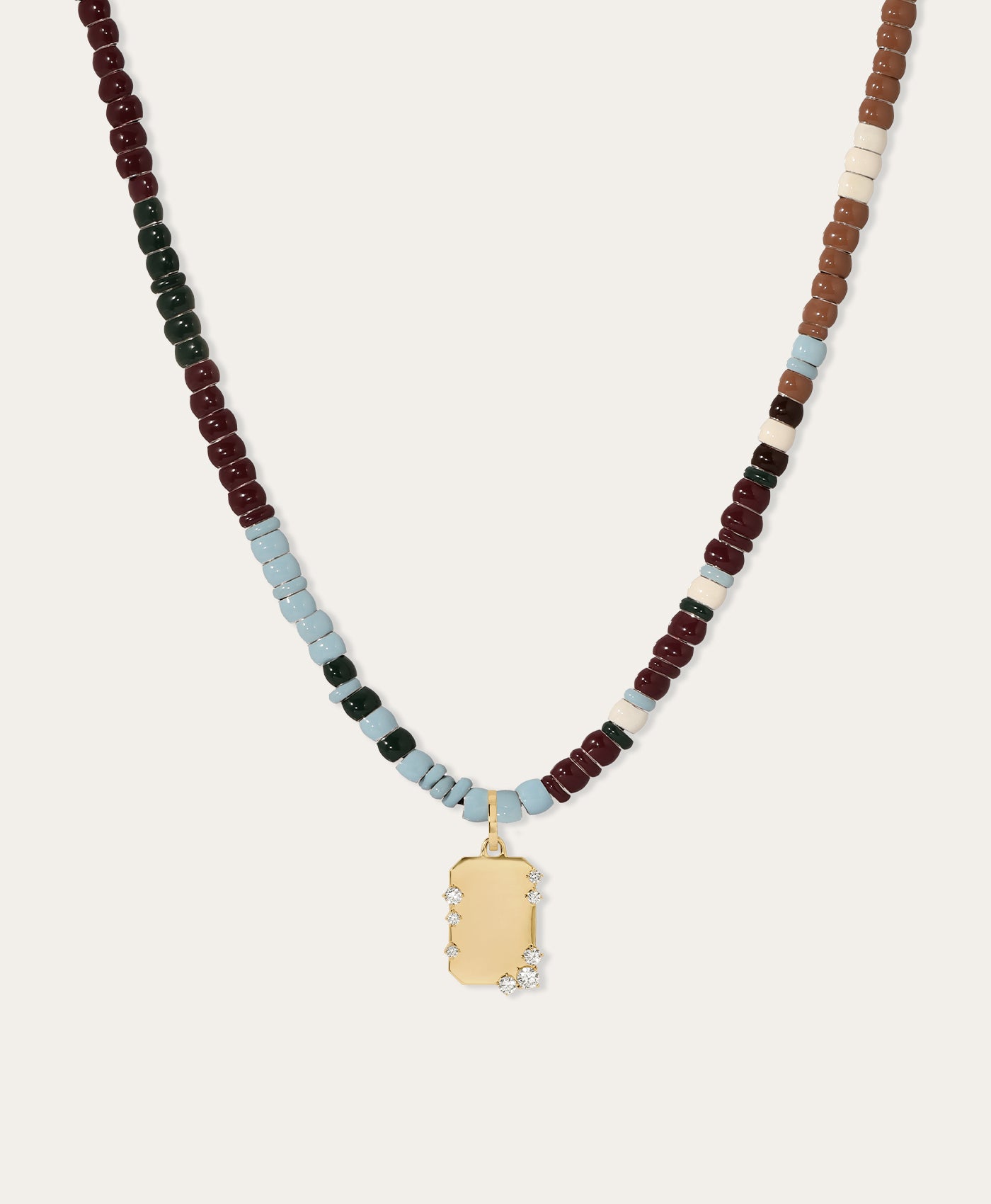 Ivy League Diamond Dog Tag Full Enamel Mini Bead Necklace