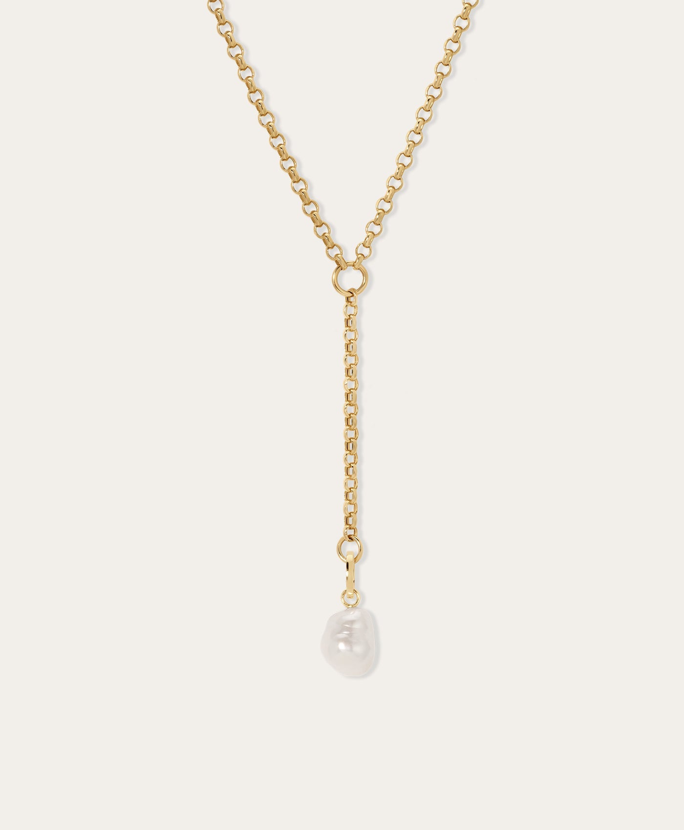 14k Gold Lariat Necklace with Pearl Drop | Adina Reyter