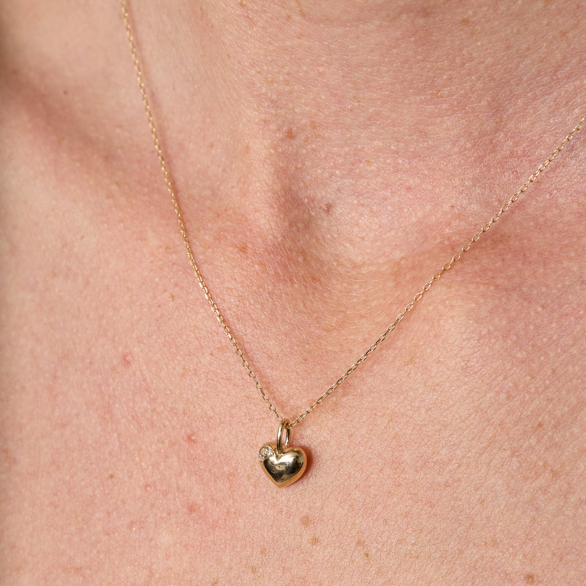 Diamond Puffy Heart Mini Charm in Sterling Silver