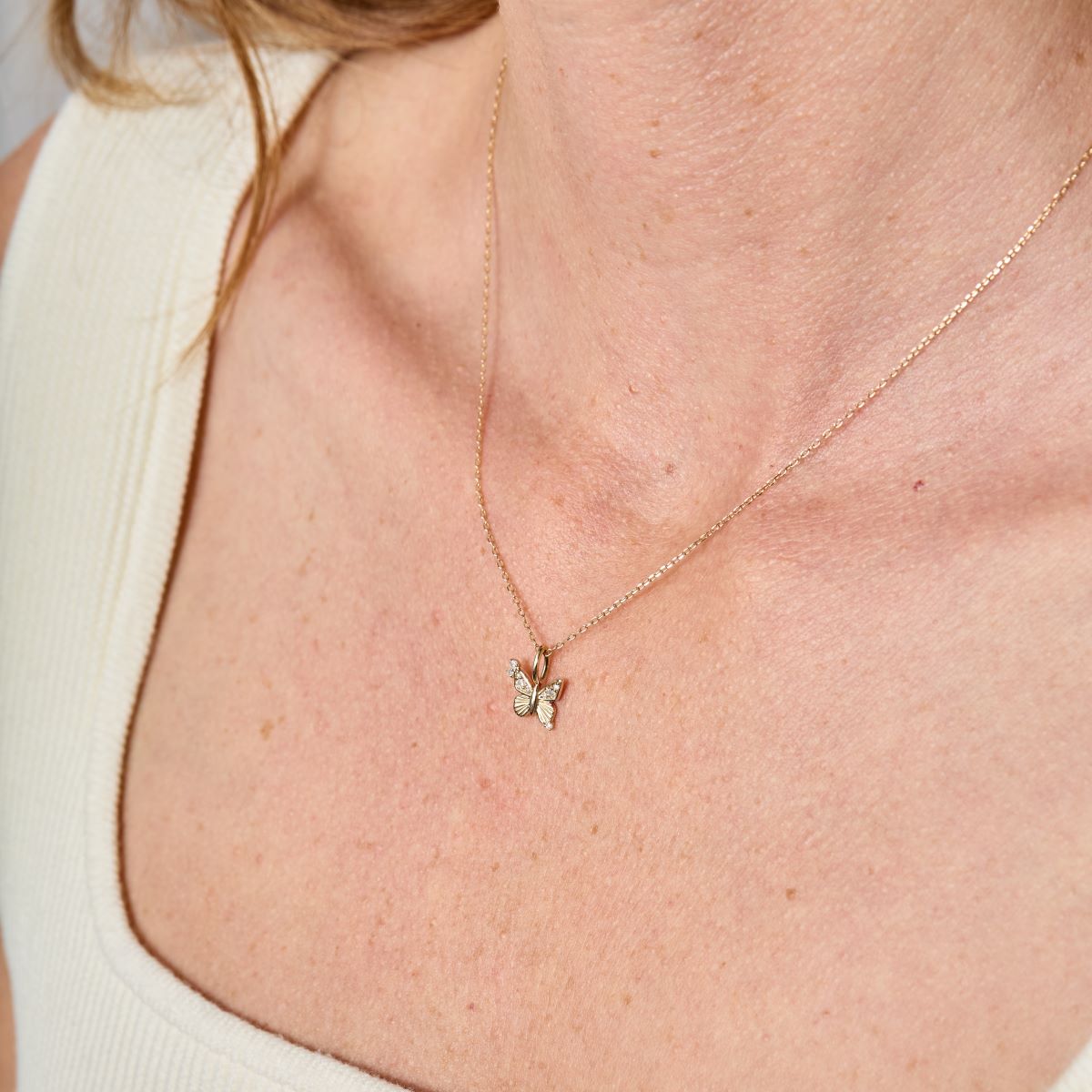 Diamond Butterfly Mini Charm in Sterling Silver