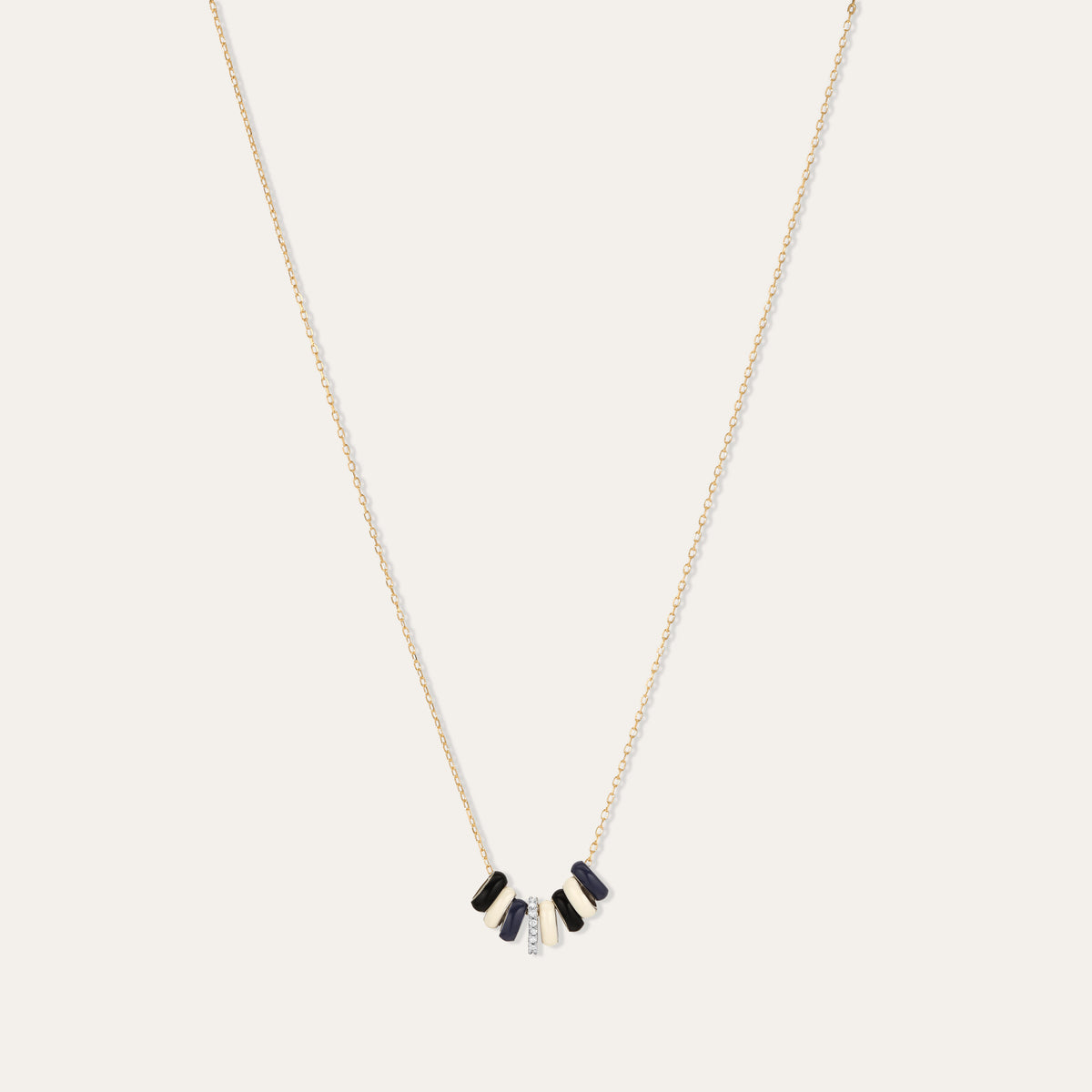 Midnight Stripes Diamond + Enamel Mini Bead Necklace