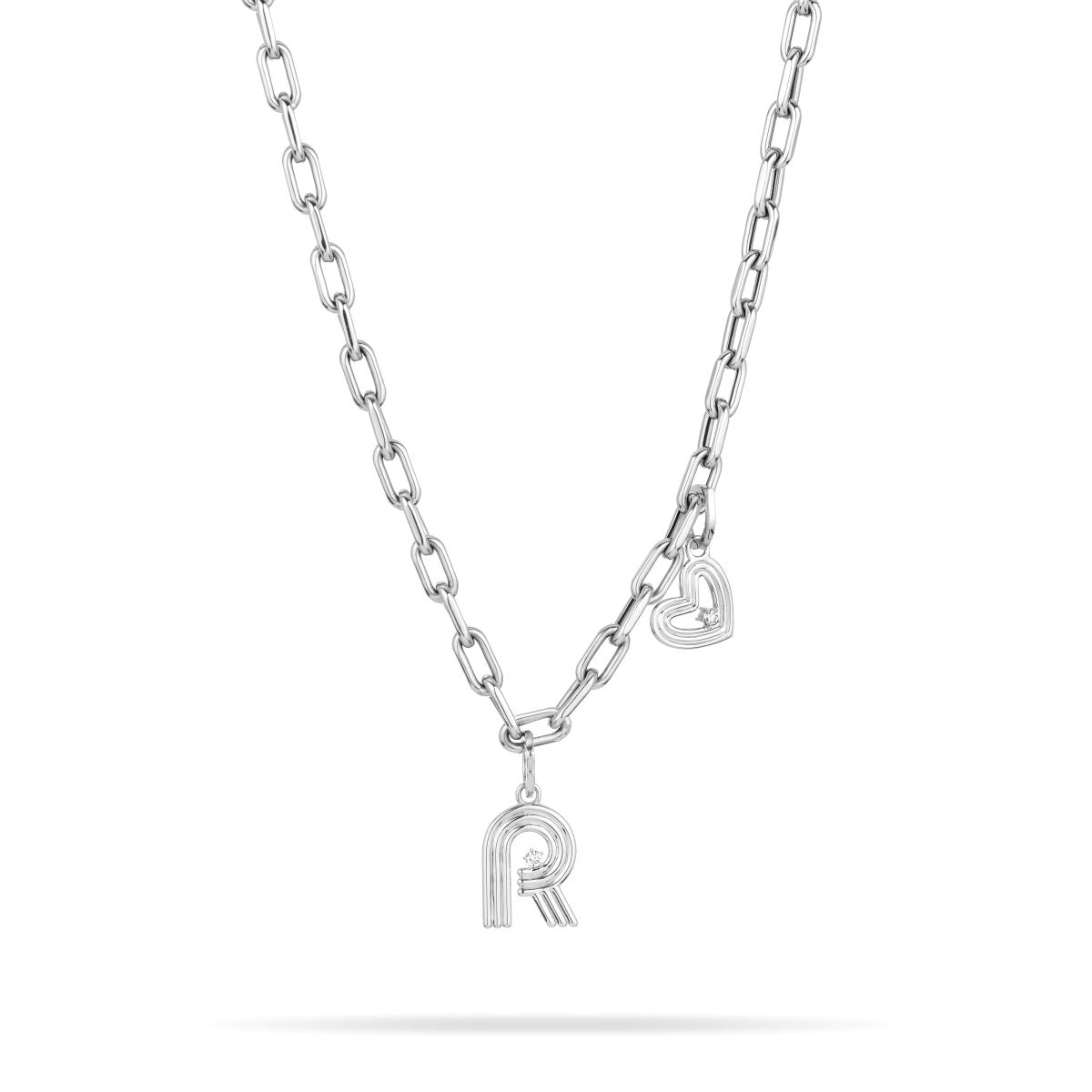 Groovy Italian Chain Initial Heart Necklace in Sterling Silver