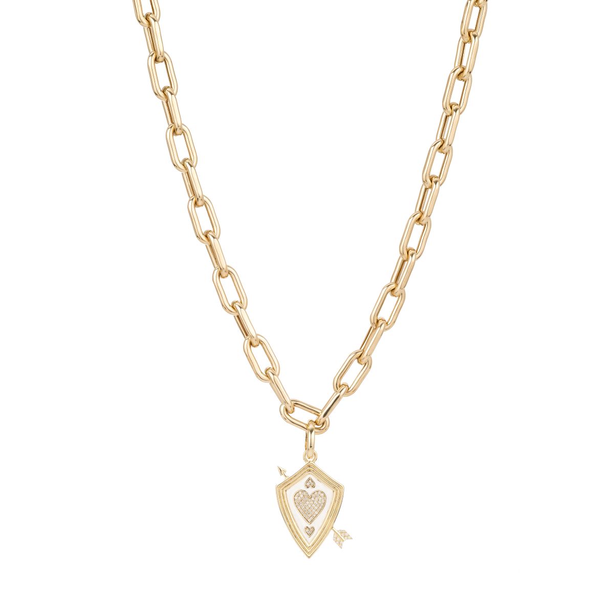 Ceramic + Pavé Heart + Arrow Shield Hinged Charm
