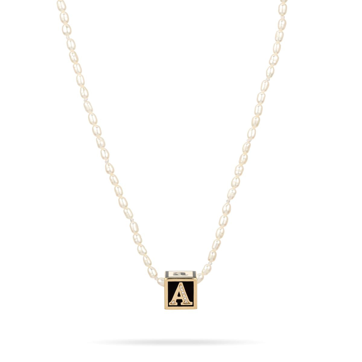 Ceramic + Pavé Initial Block Big Bead Necklace