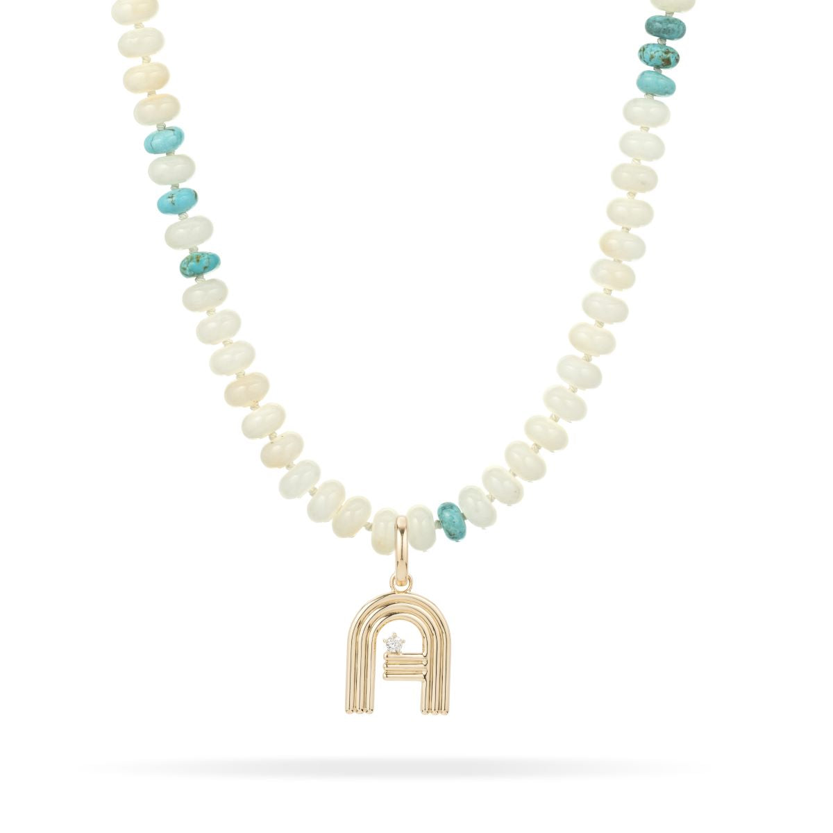 Ivory Jade and Turquoise Gemstone Initial Necklace