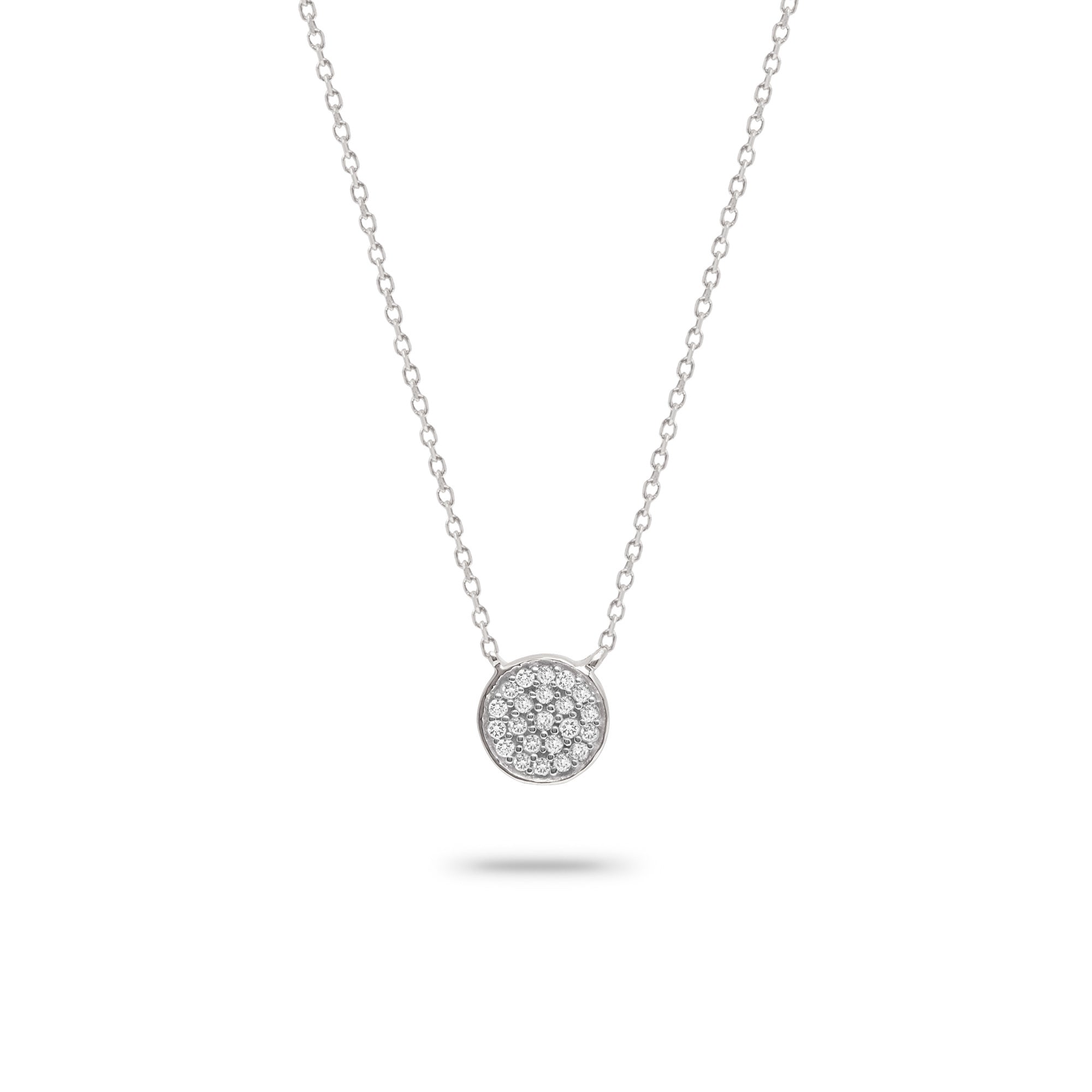Solid Pavé Disc Necklace in Sterling Silver