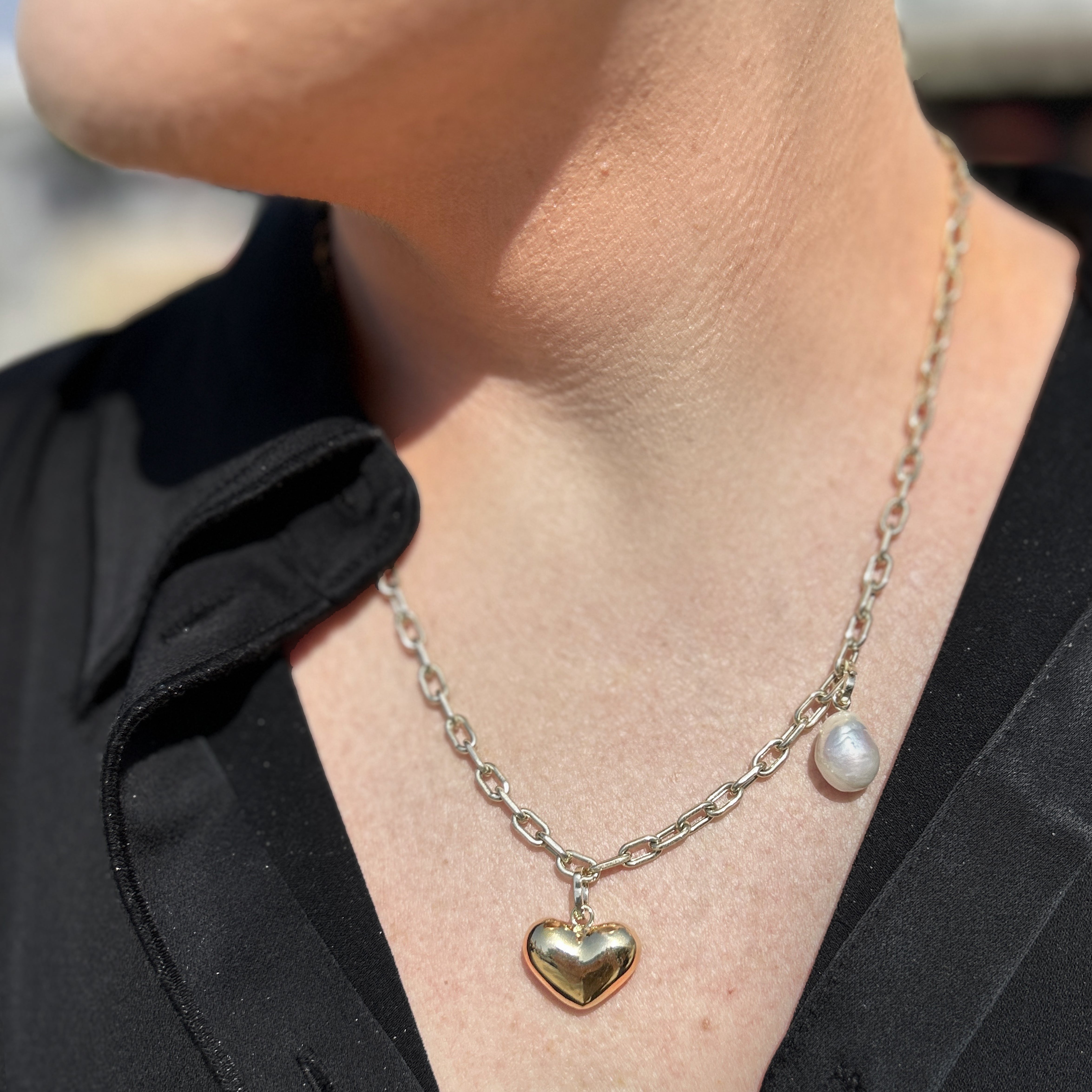Small Helium Heart with Pearl Hinged Charm Necklace