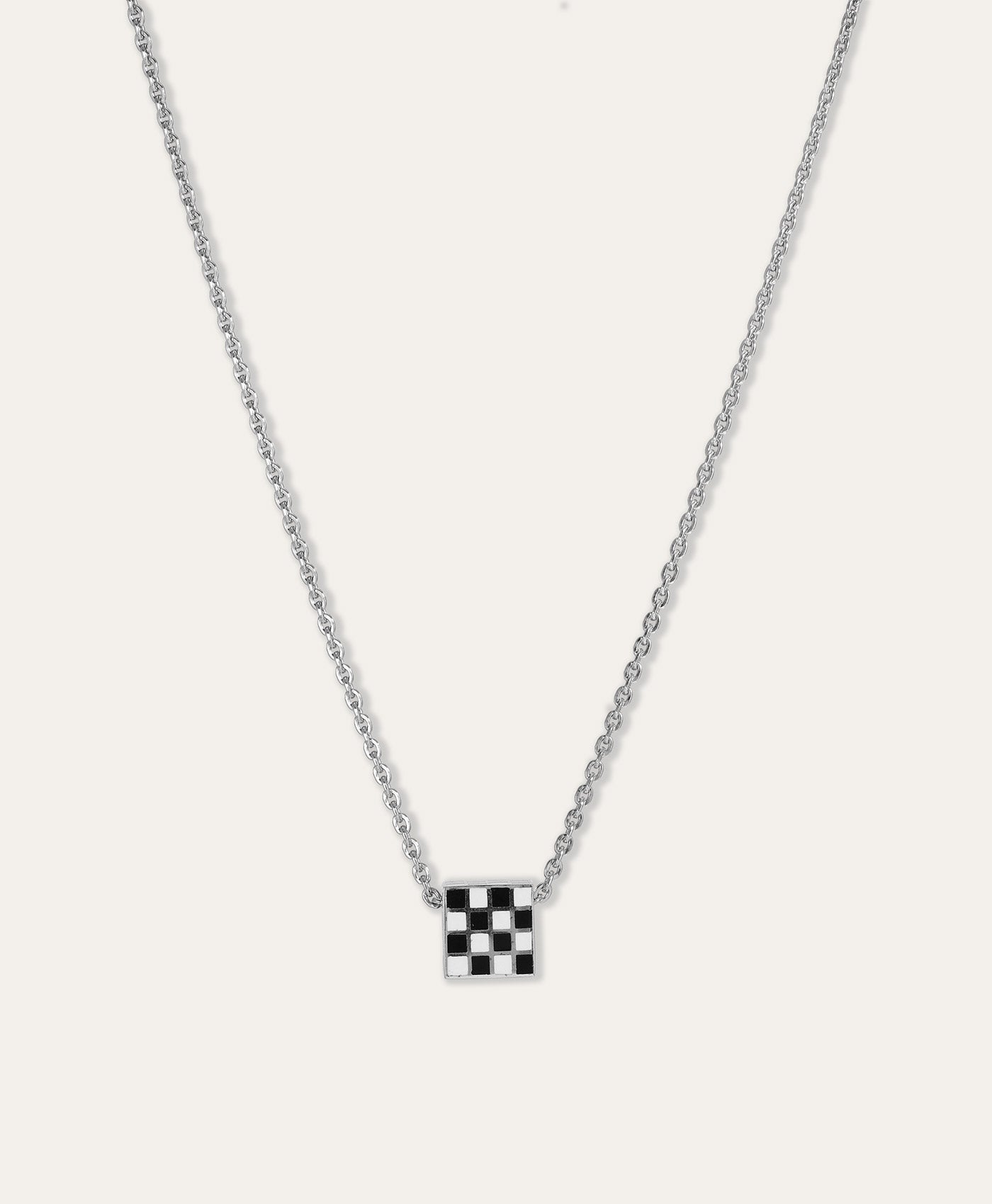 One of a Kind Black + White Ceramic Checkers Big Bead Rolo Necklace
