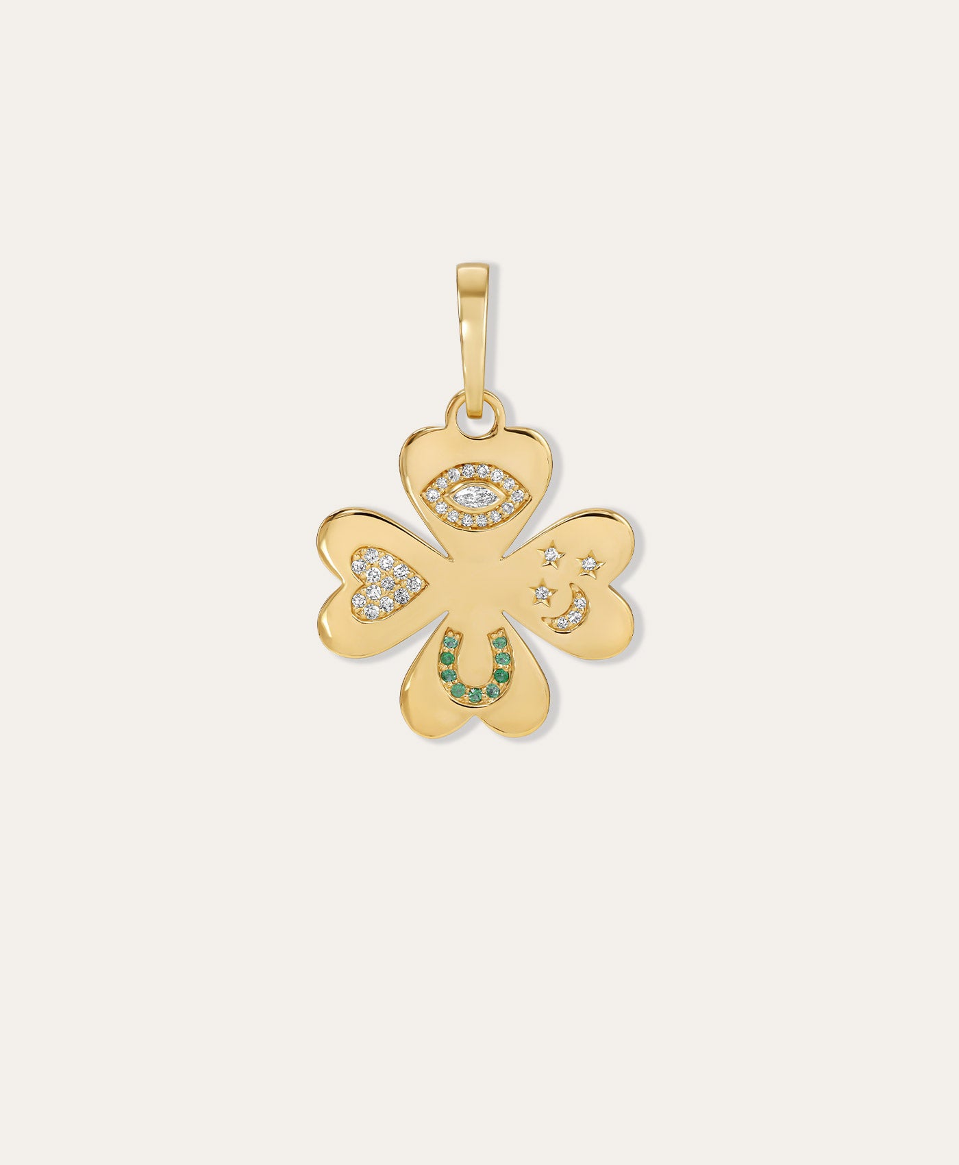 One of a Kind Gold Emerald Clover Good Luck Hinged Charm