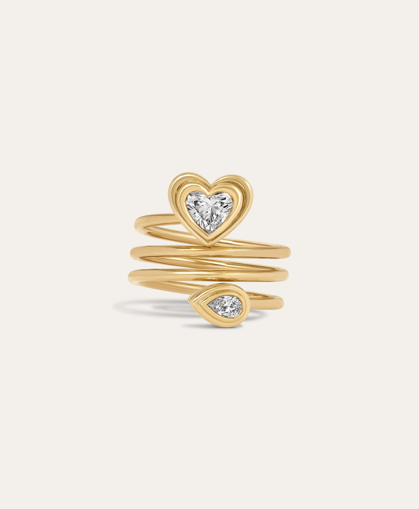 One of a Kind Groovy Diamond Heart and Pear Spiral Ring, Size 6