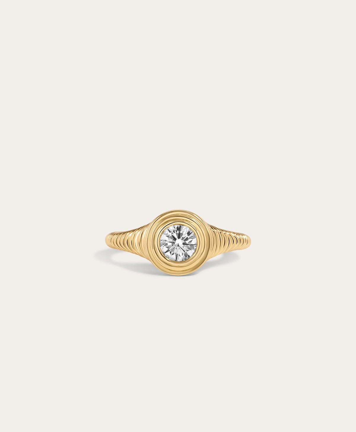 One of a Kind Groovy Solitaire Diamond Signet Ring, Size 6