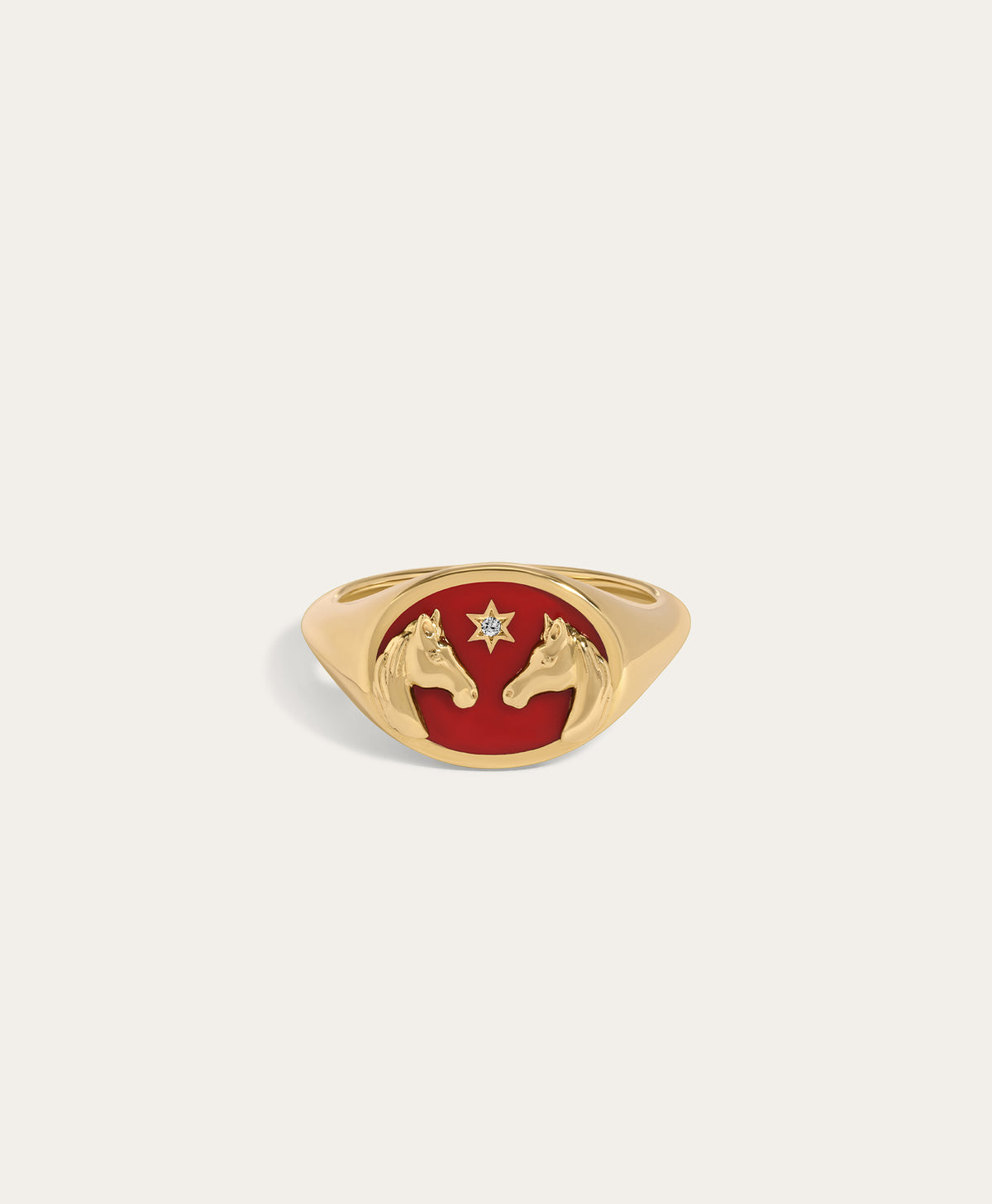 One of a Kind Year of The Horse Enamel Portrait Signet Ring, Size 4