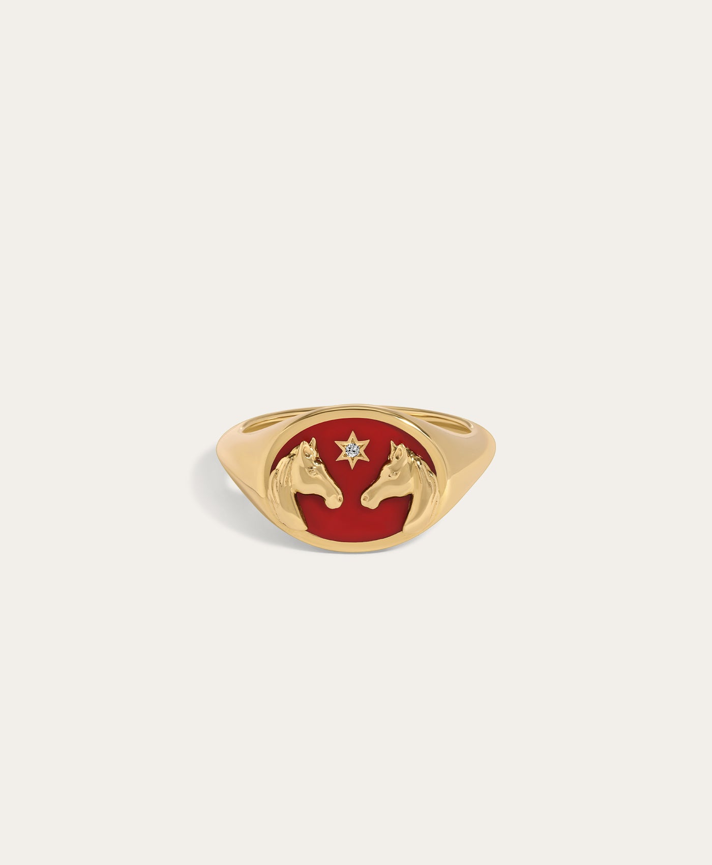 One of a Kind Year of The Horse Enamel Portrait Signet Ring, Size 4