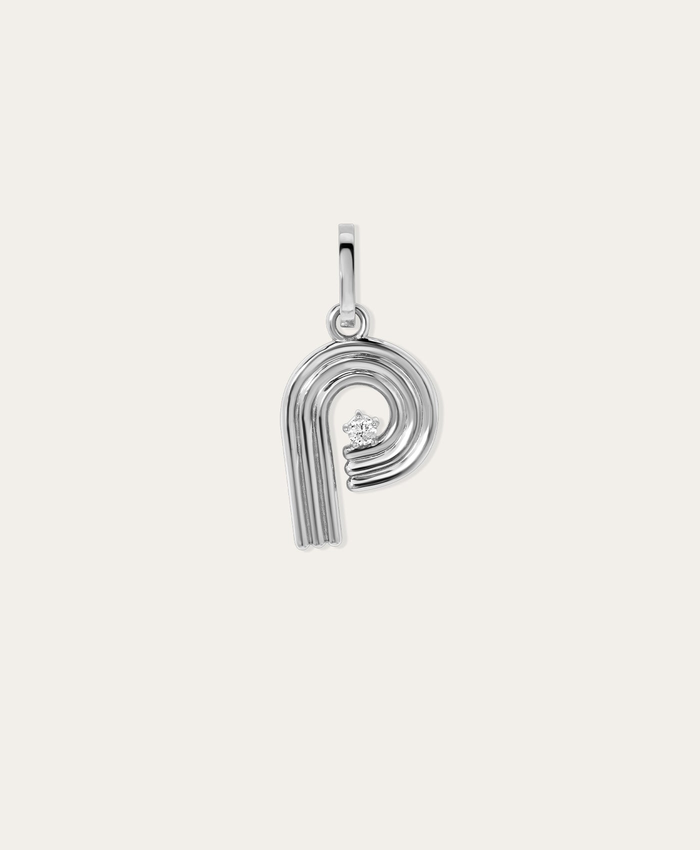 Groovy Diamond Initial Hinged Charm in Sterling Silver