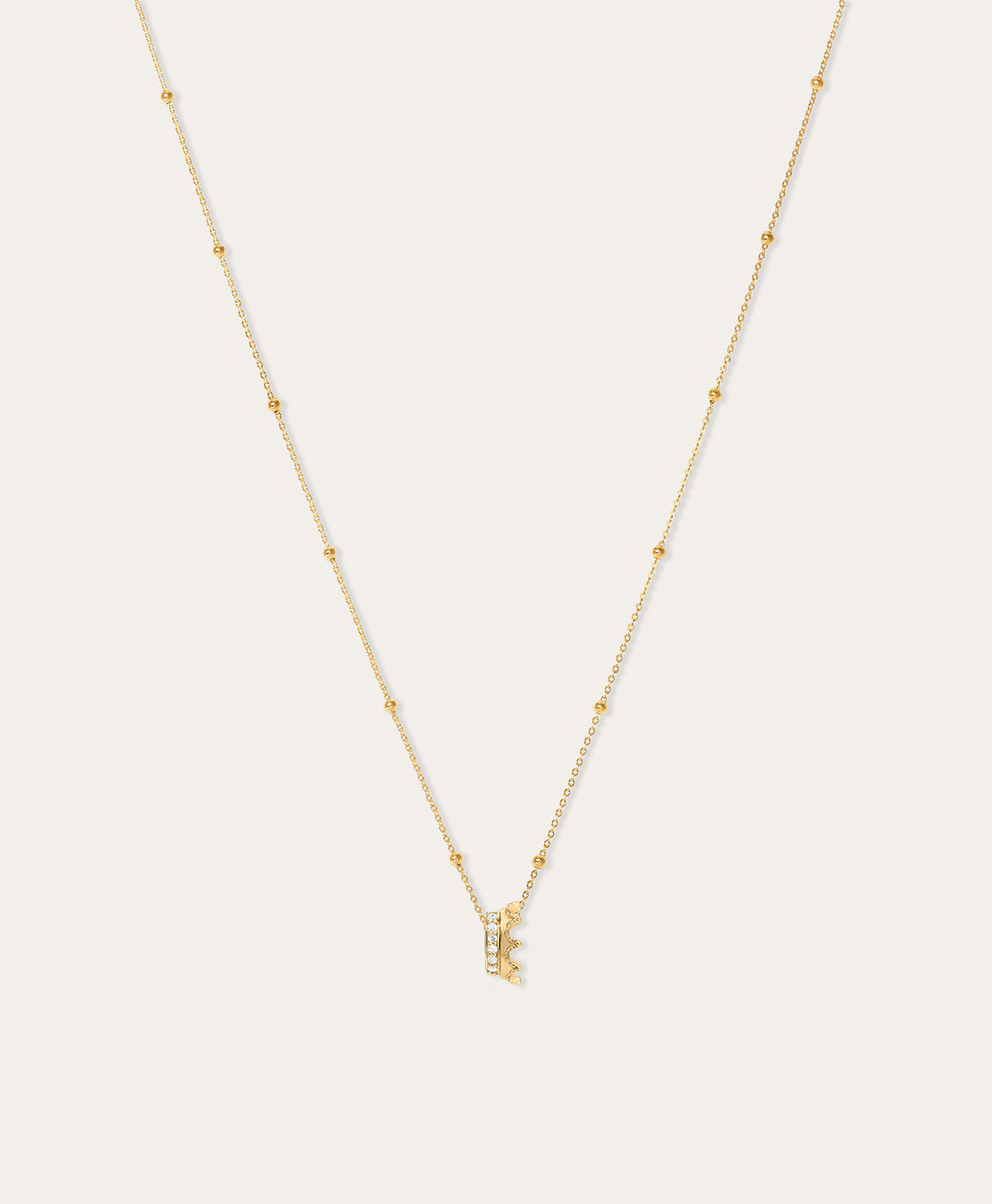 Pavé Crown Mini Bead Necklace on Saturn Chain