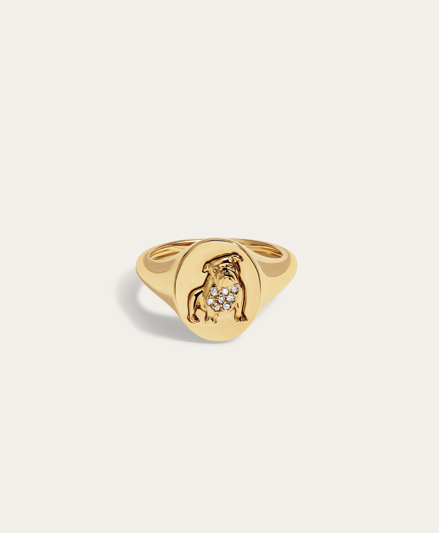 Pavé Diamond English Bulldog Signet Ring