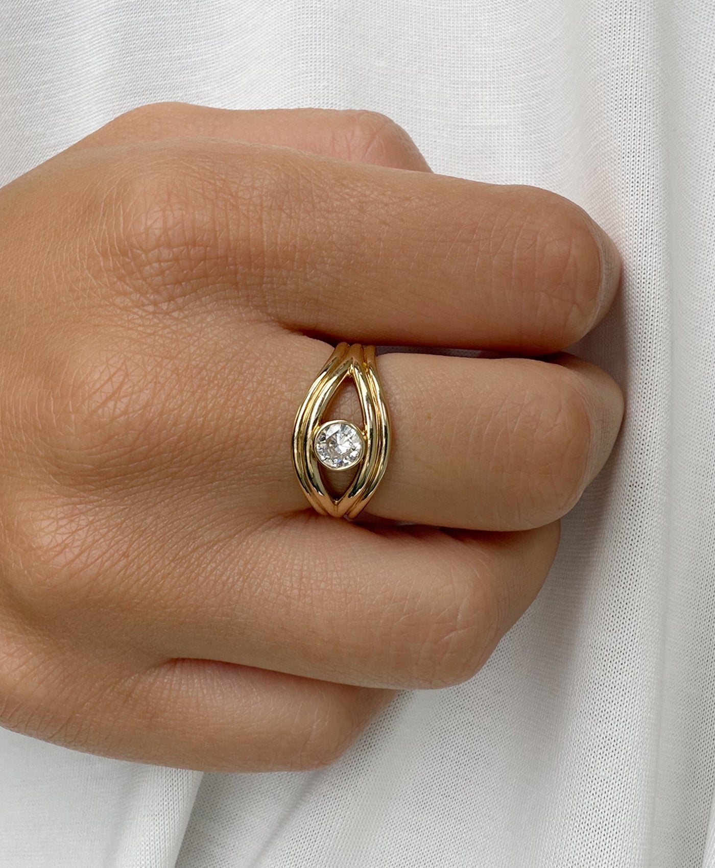 One of a Kind Groovy Diamond Evil Eye Diamond Ring - Lab Grown - Size 6