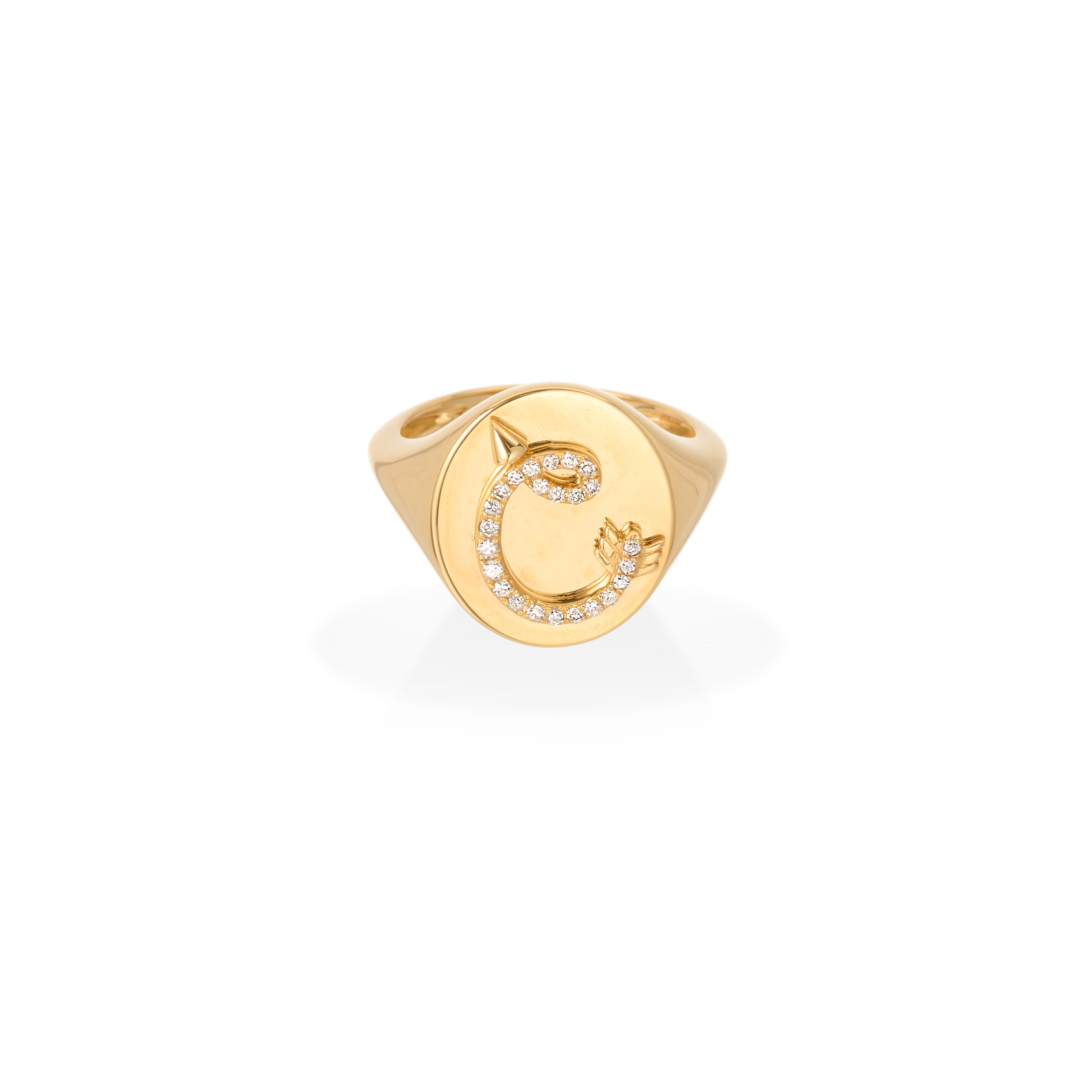 Diamond Arrow Initial Signet Ring